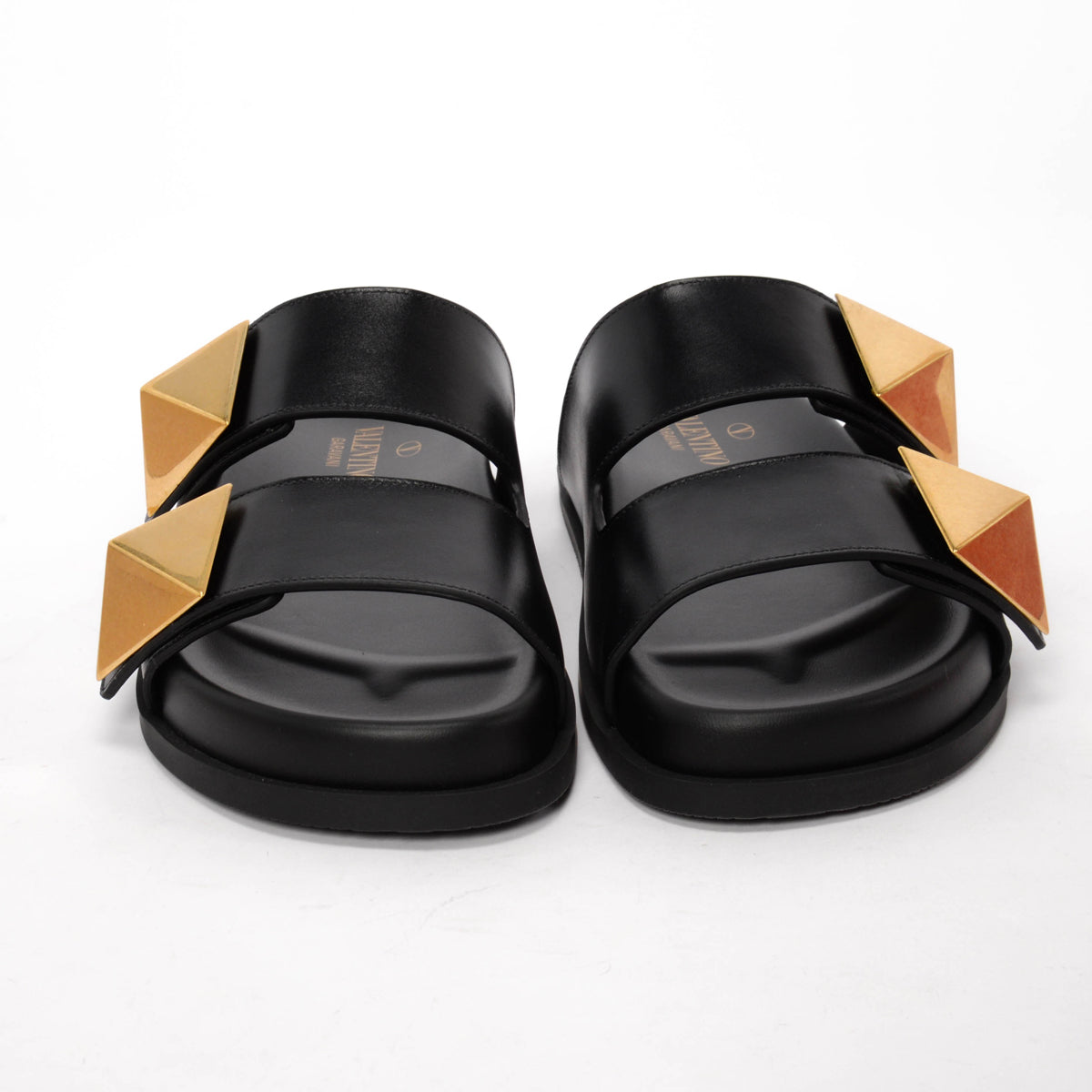 Valentino Black Calfskin One Stud Slides 36