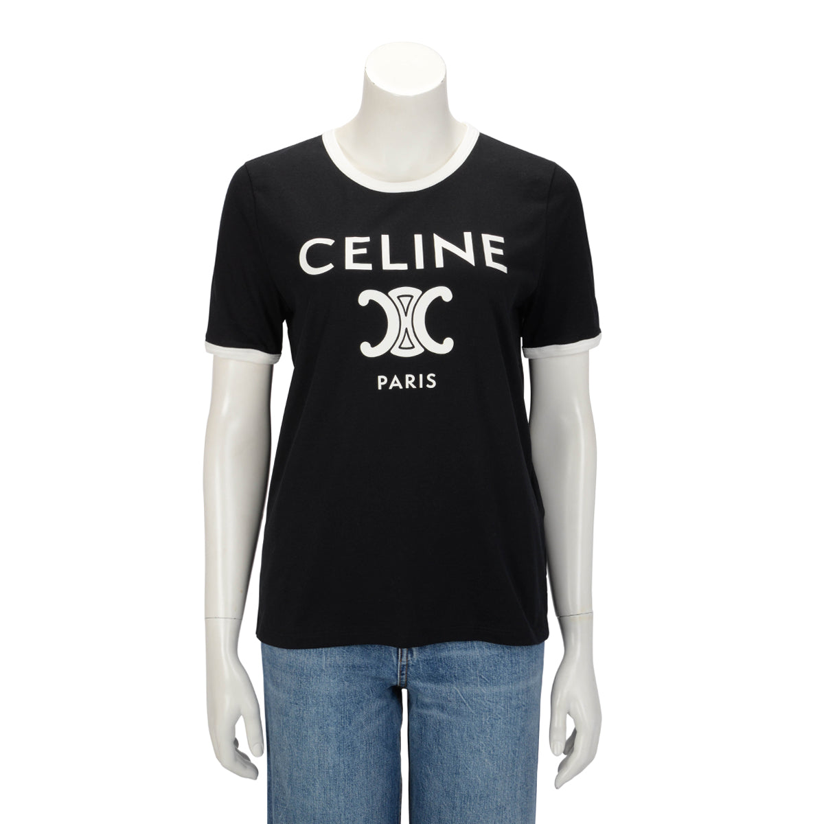 Celine Black & White Cotton Logo T-Shirt XL