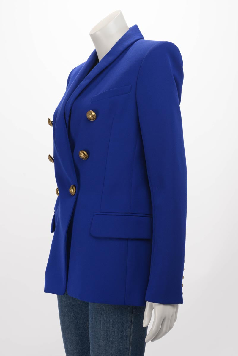 Balmain Royal Blue Wool Twill Longline Blazer FR 40