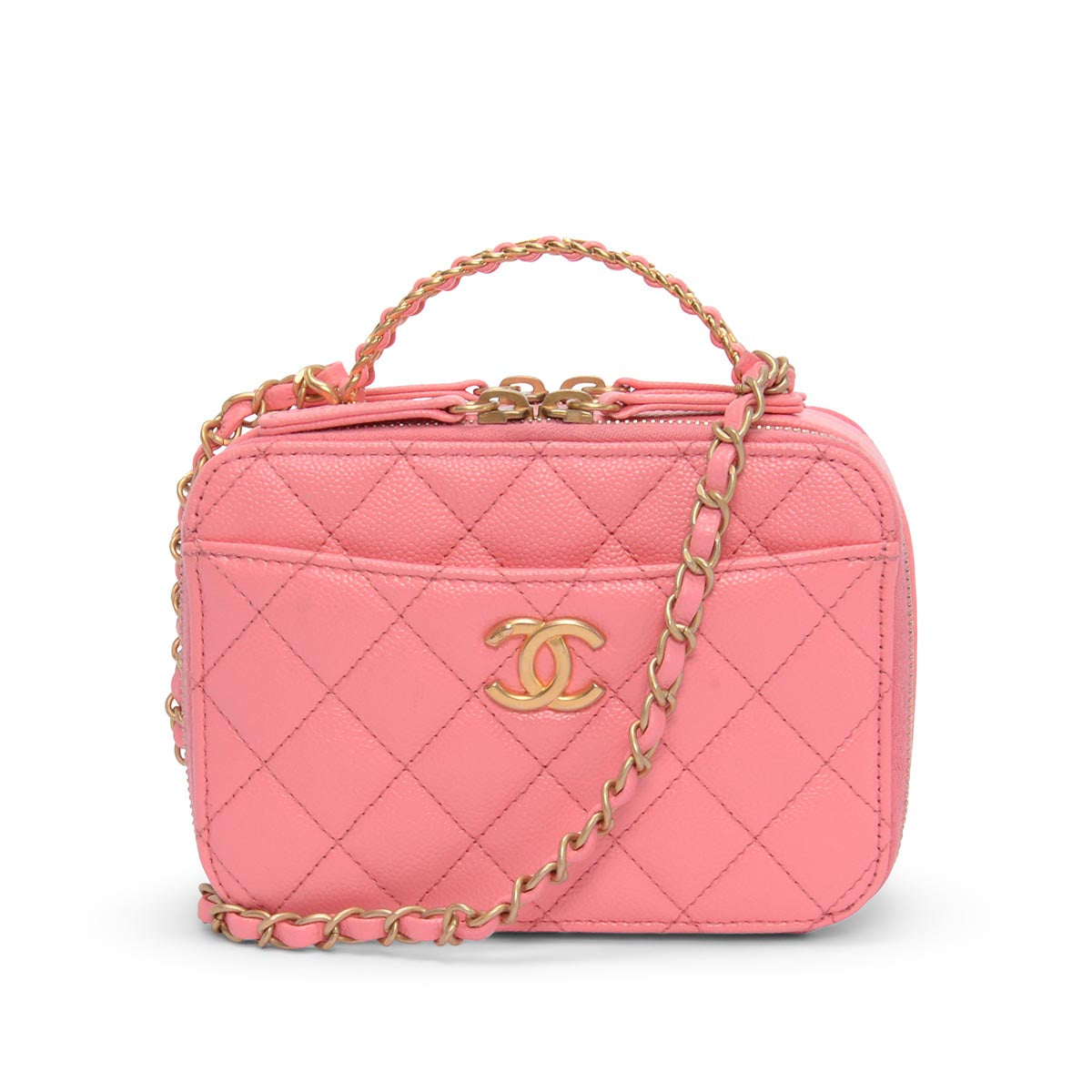 Chanel Pink Quilted Caviar Mini Pick Me Up Vanity Case