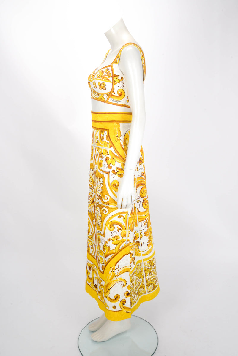 Dolce & Gabbana Yellow Cotton Majolica Print Top & Skirt Top: IT 40, Skirt: IT 3