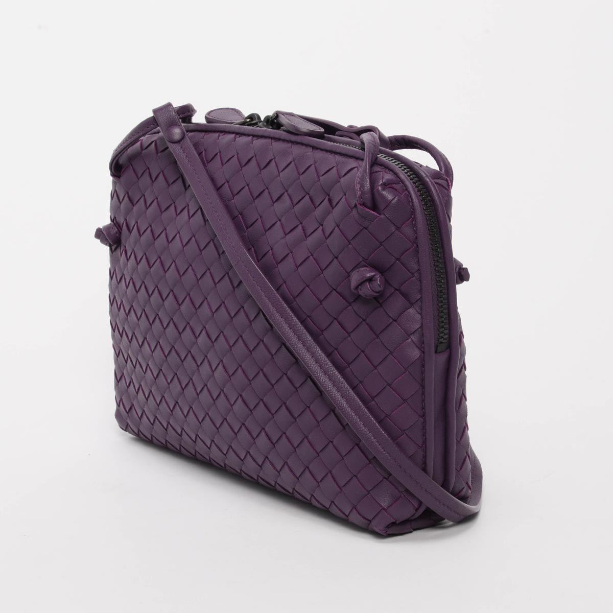 Bottega Veneta Purple Intrecciato Nodini Cross Body Bag
