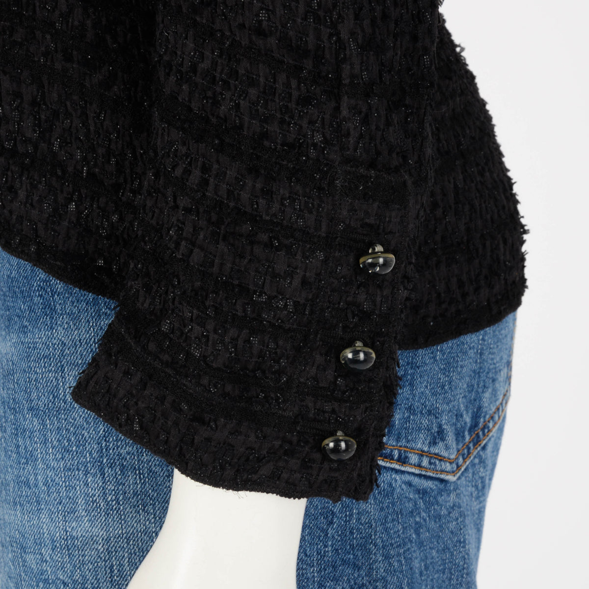 Chanel Black Lightweight Boucle Drawstring Waist Jacket FR 42