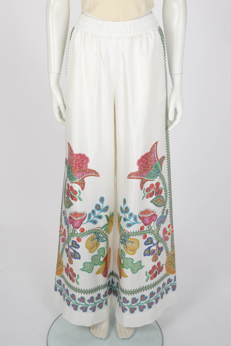 La DoubleJ White & Multicolour Silk Grenadilla Print Palazzo Pants S