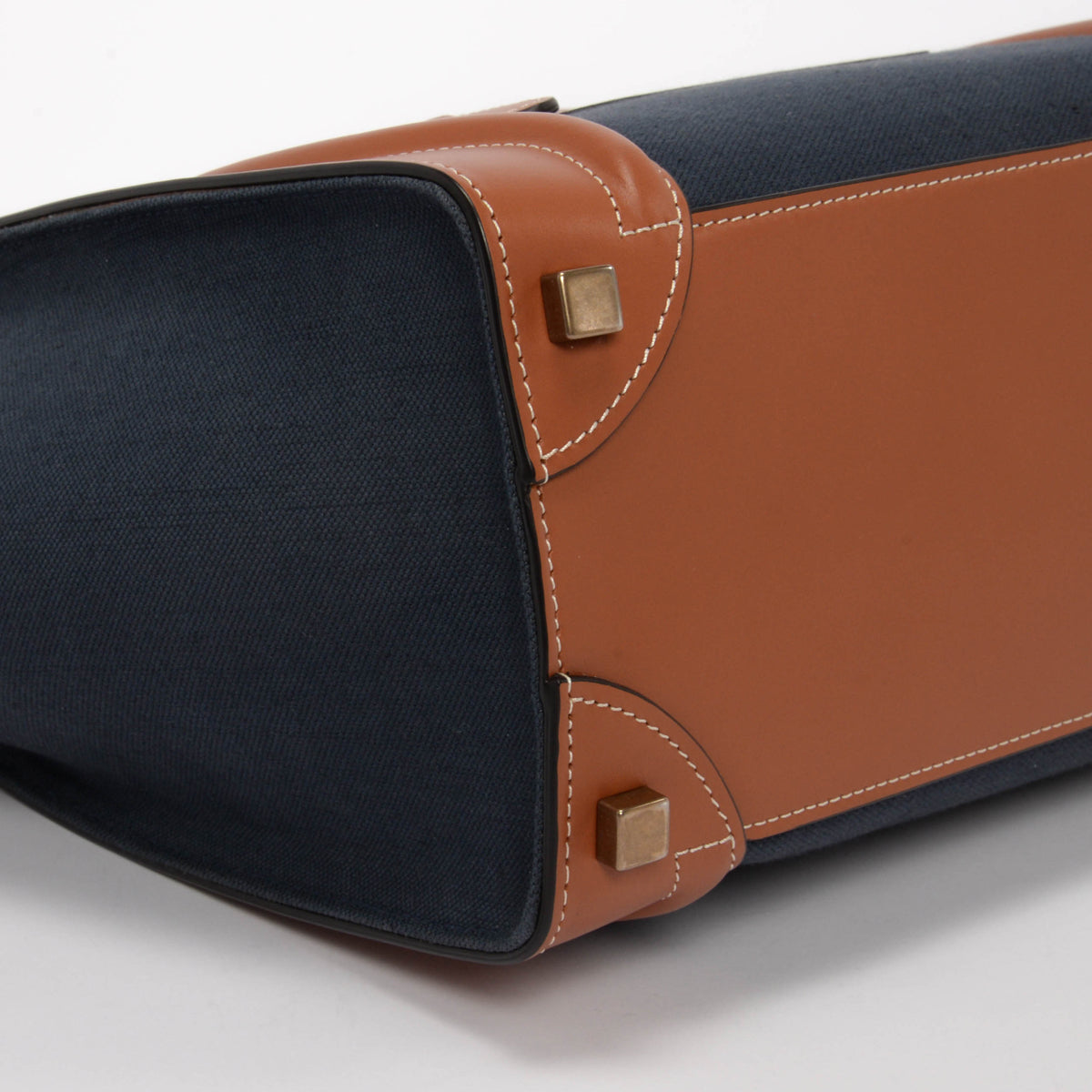Celine Tan & Navy Canvas & Leather Micro Luggage Tote