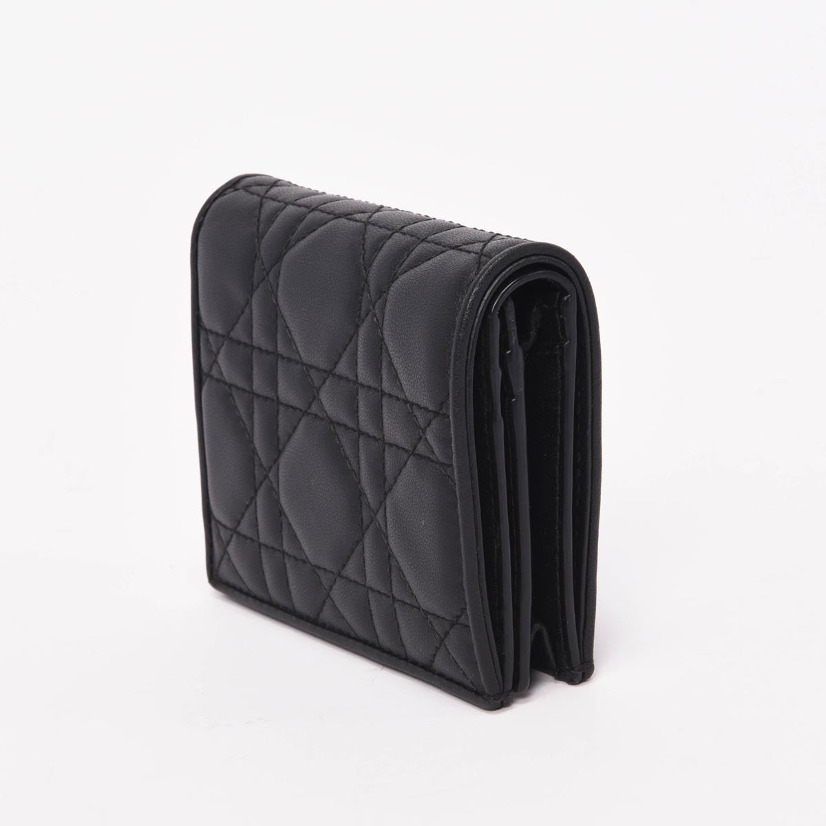 Dior Black Cannage Lambskin Mini Lady Dior Gardenia Wallet