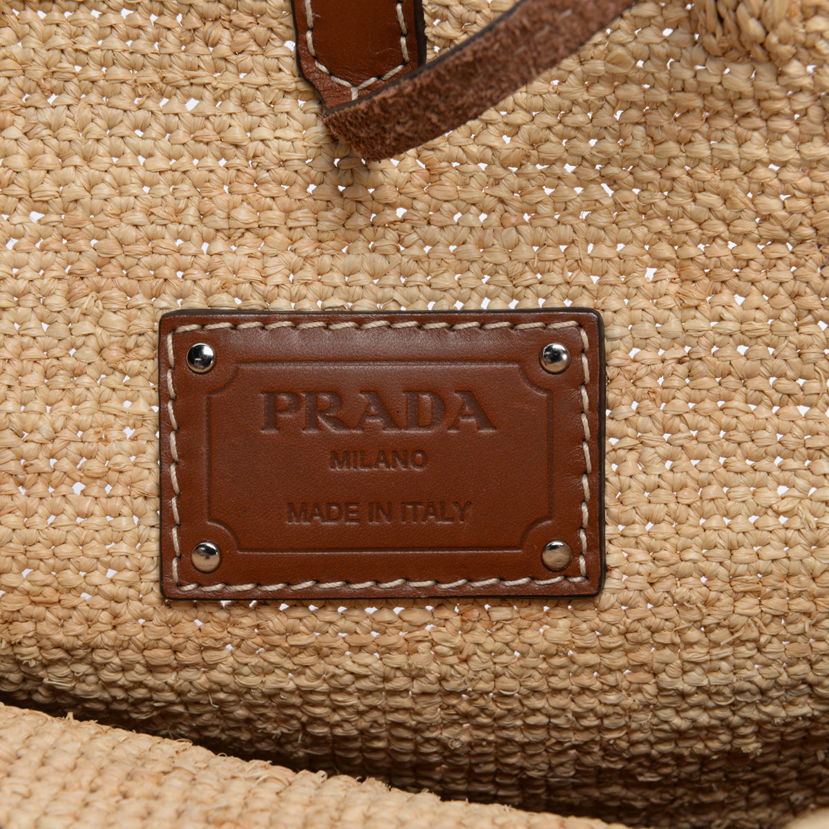 Prada Tan Vitello & Raffia Symbole Tote