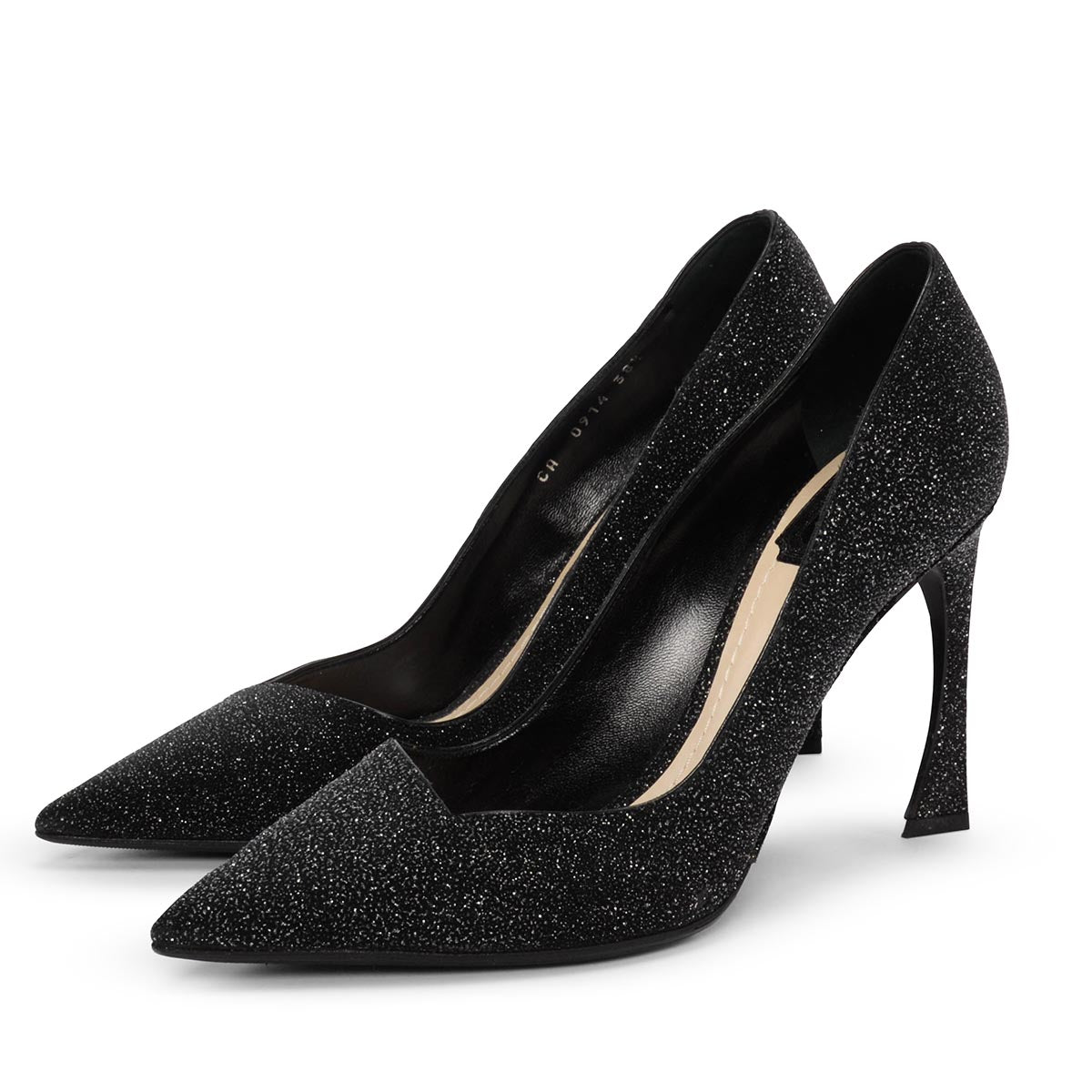 Dior Black Glitter Fabric Songe Pumps 38.5