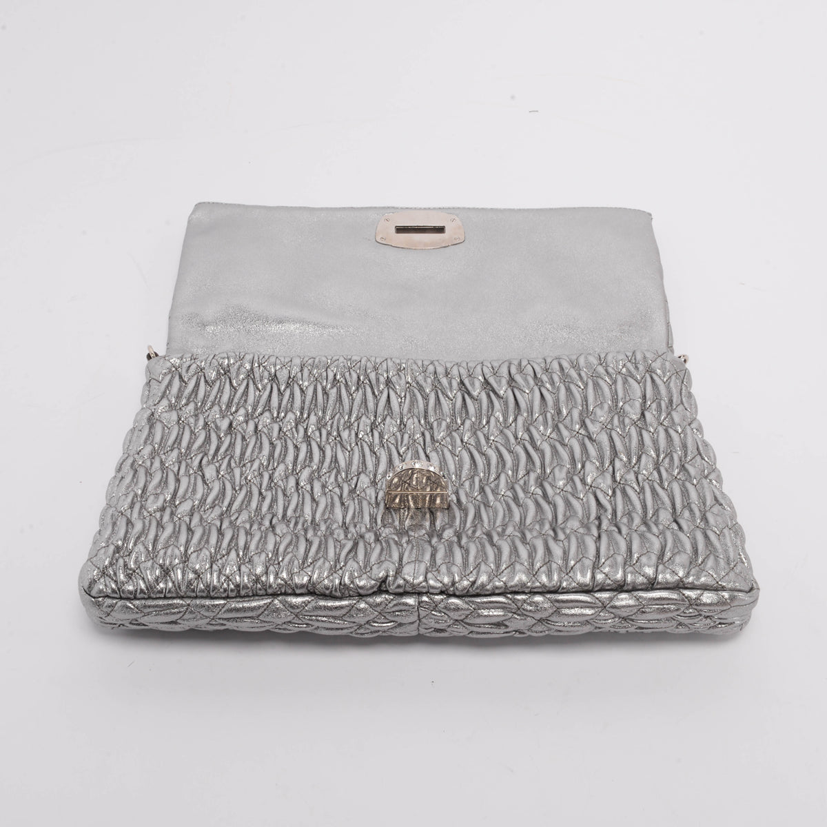 Miu Miu Silver Matelasse Nappa Crystal Shoulder Bag