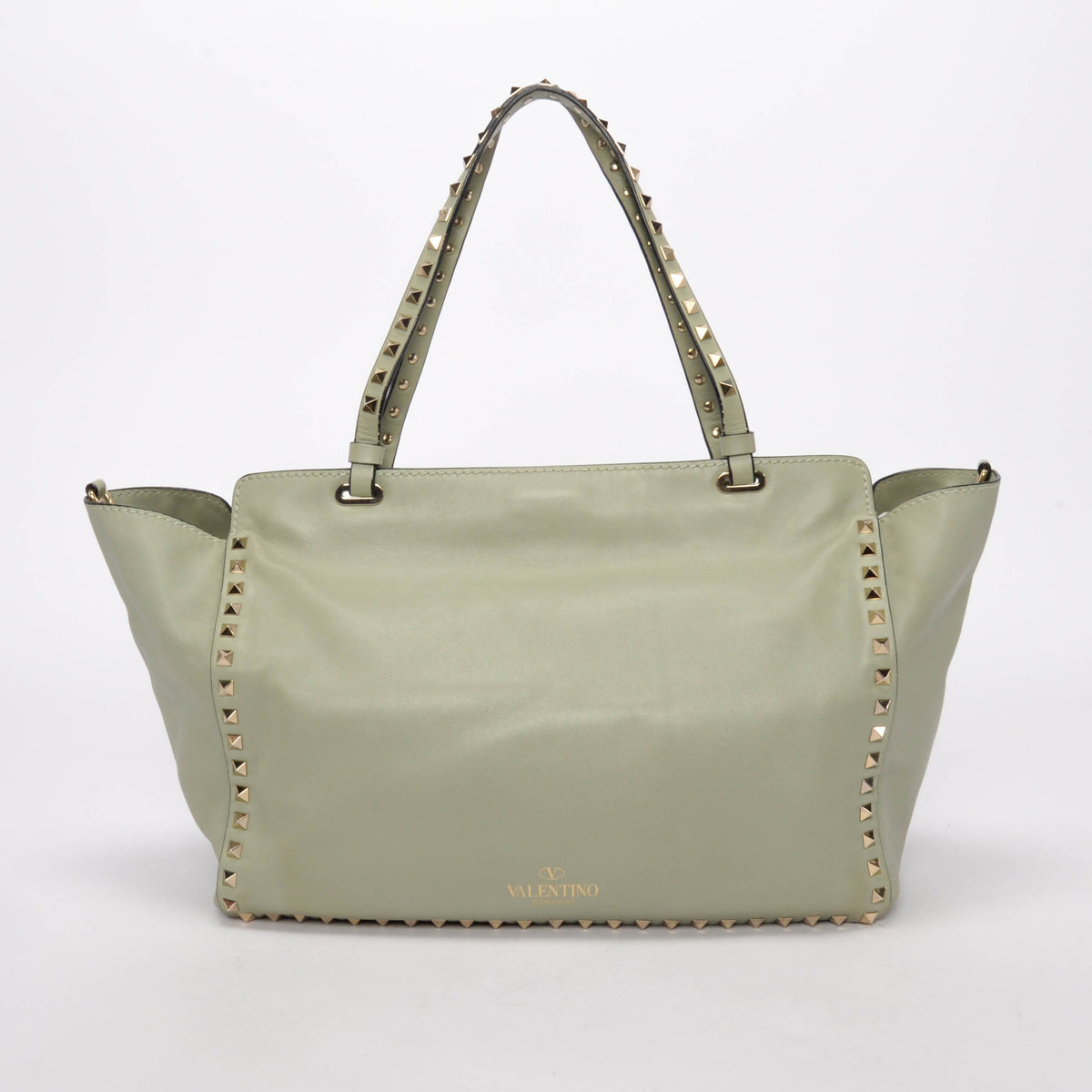 Valentino Mint Green Calfskin Medium Rockstud Trapeze Tote