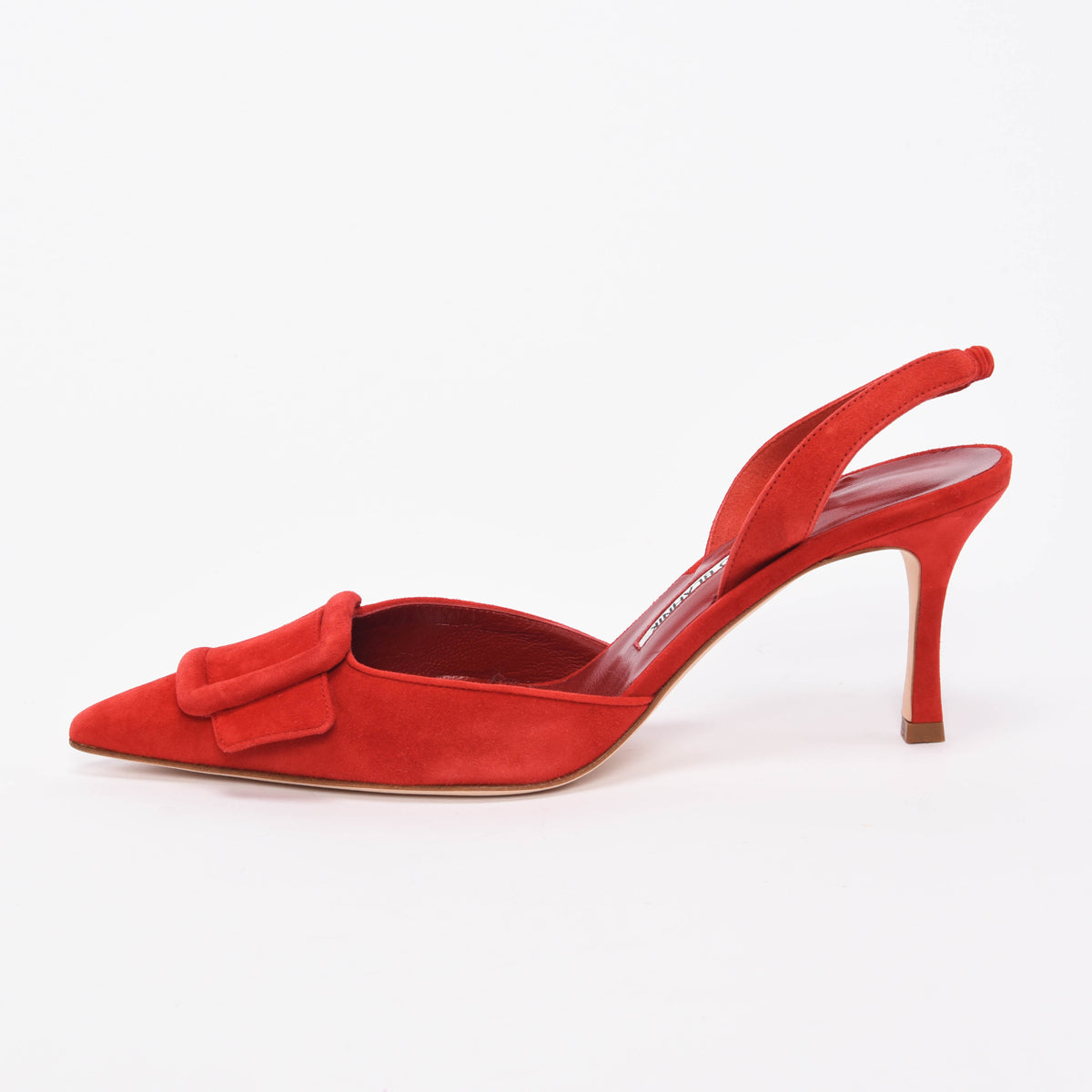 Manolo Blahnik Red Suede Maysli Buckle Slingbacks 39.5