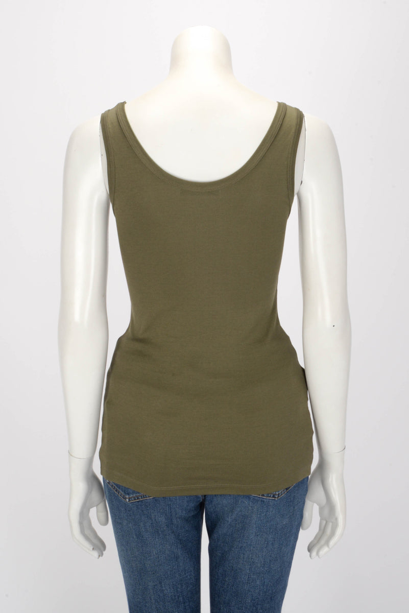 Prada Khaki Cotton Triangle Logo Singlet Top IT 38
