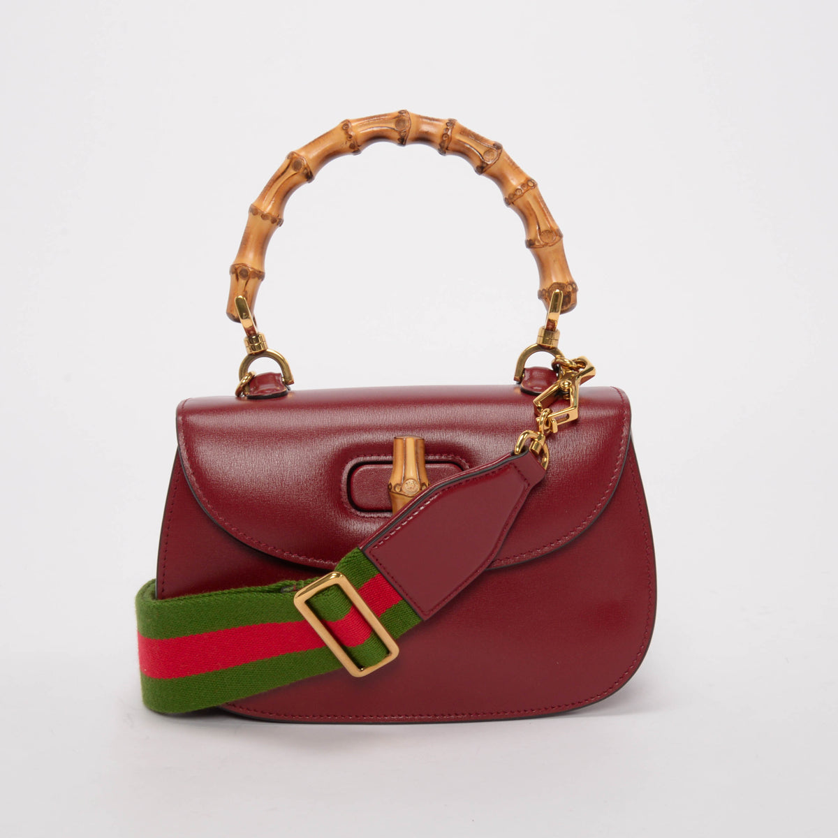Gucci Rosso Ancora Calfskin Bamboo 1947 Small Bag