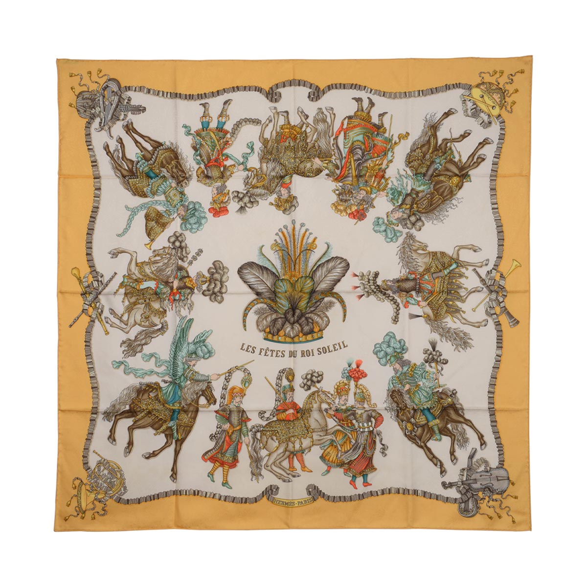 Hermes Beige Silk Les Fetes Du Roi Soleil Scarf