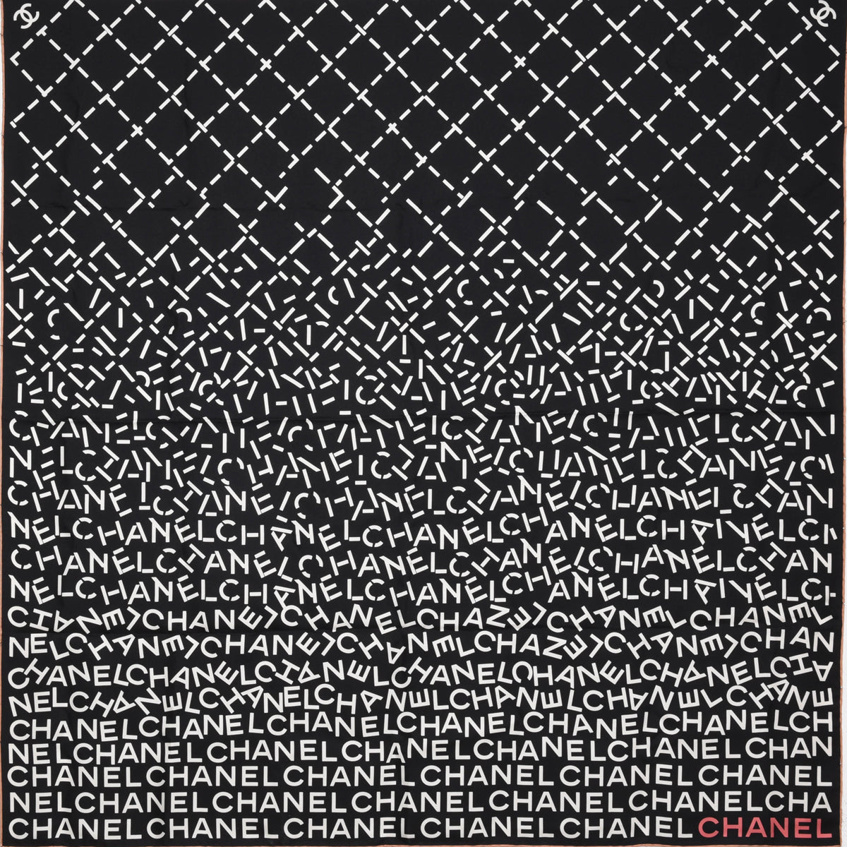 Chanel Black & White Silk Spellout CC Scarf