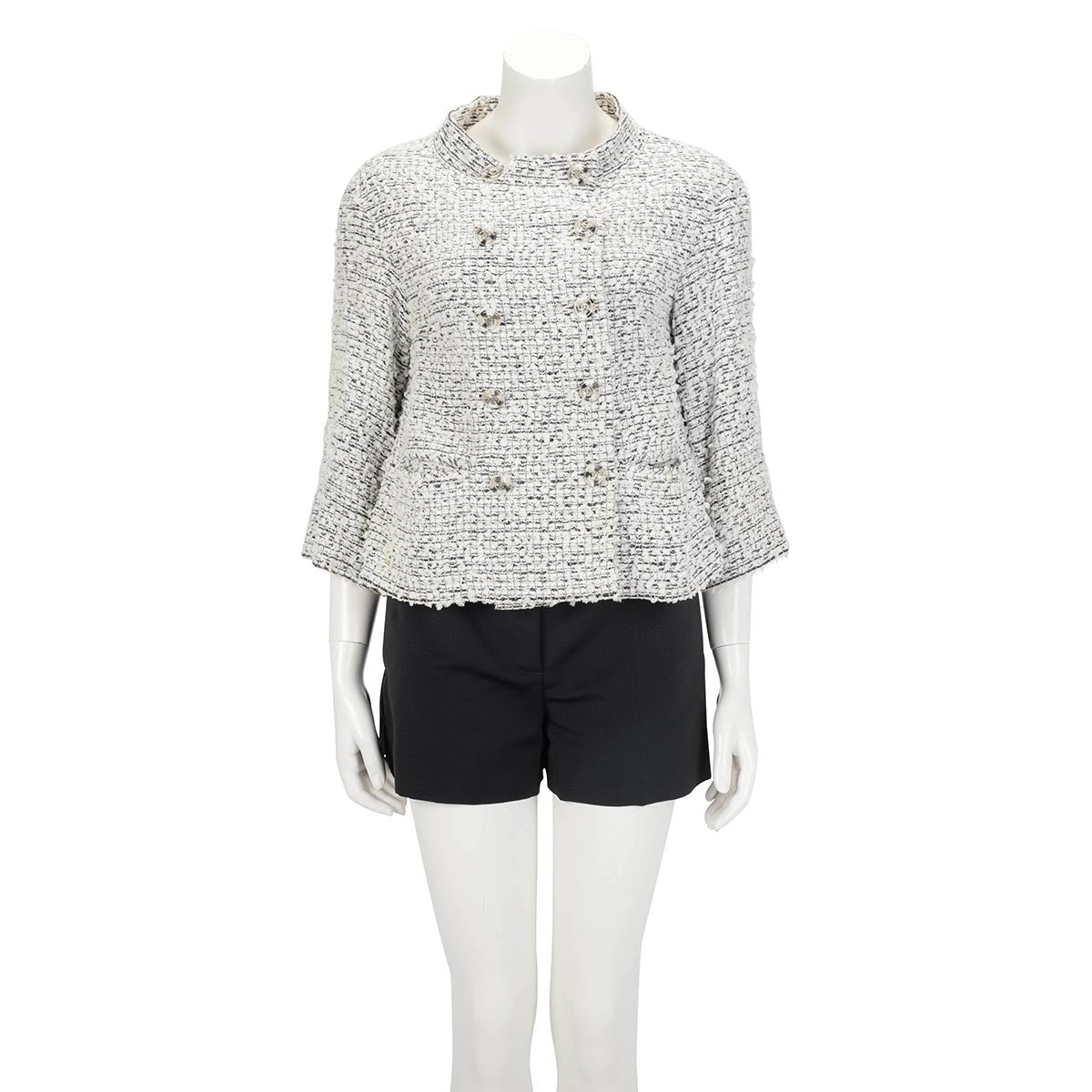 Chanel White & Black Fantasy Tweed Double Breasted Jacket FR 36