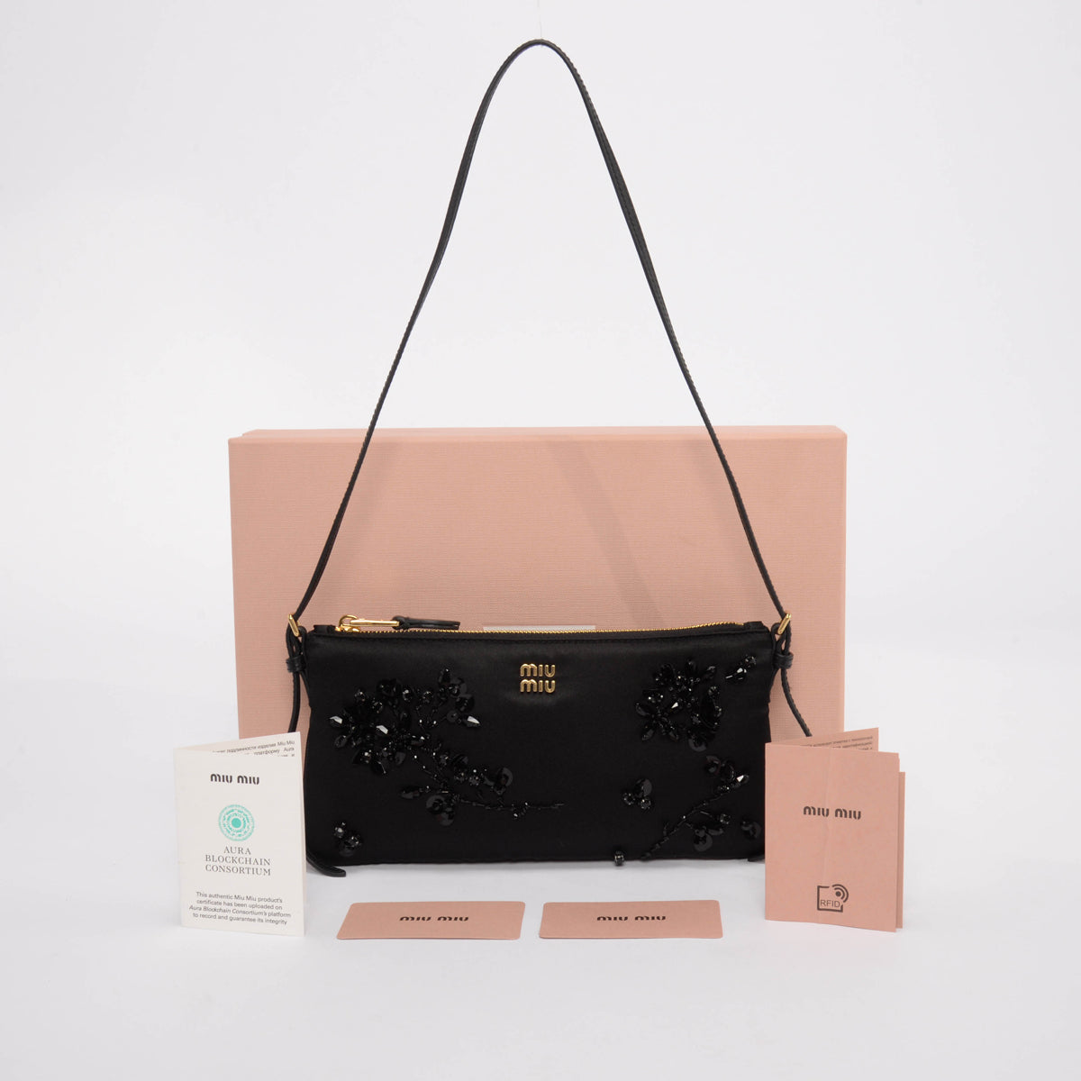 Miu Miu Black Duchesse Satin Beaded Mini Pouch