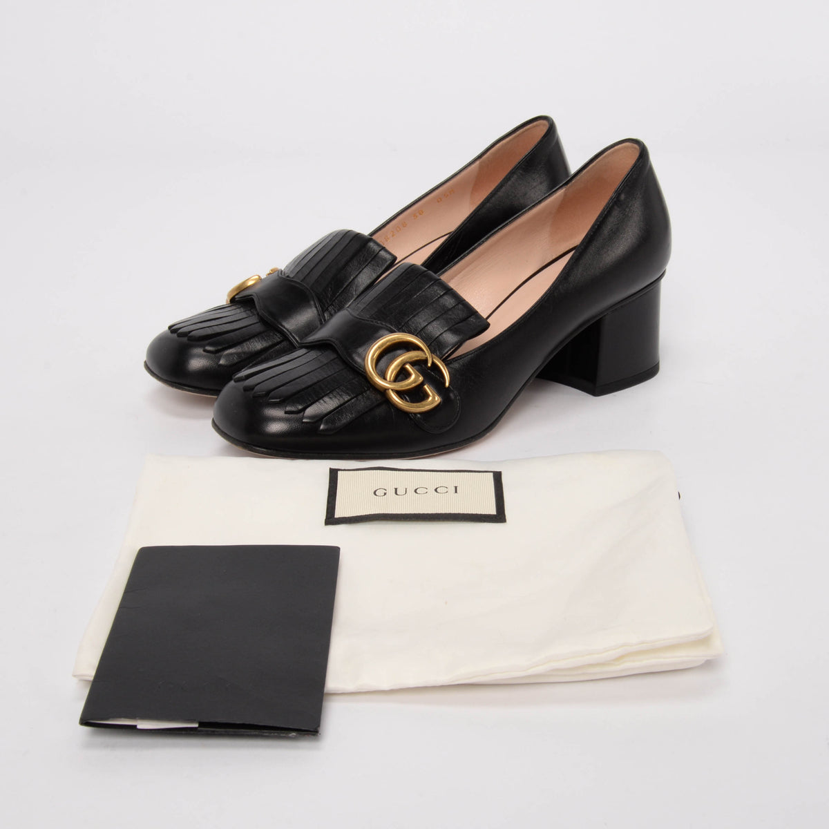 Gucci Black Calfskin Marmont Fringed Loafer Pumps 38