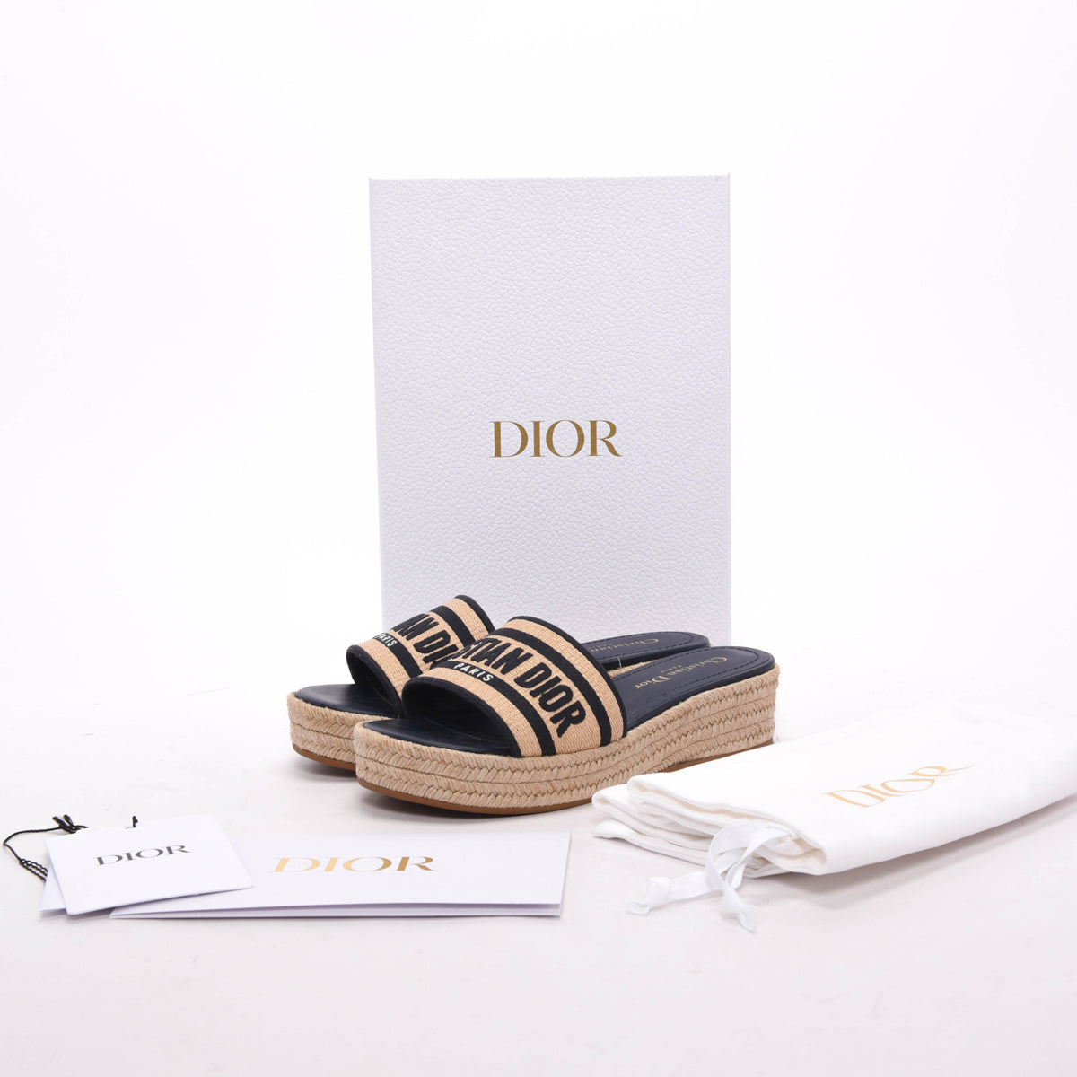 Dior Dark Navy Embroidered Canvas DWay Platform Slides 37