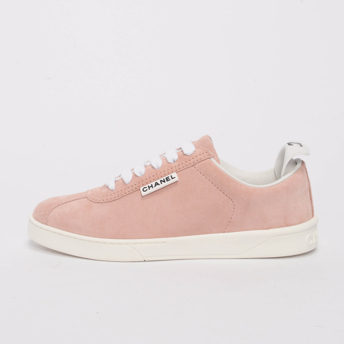Chanel Pale Pink Suede Weekender Logo Sneakers 37