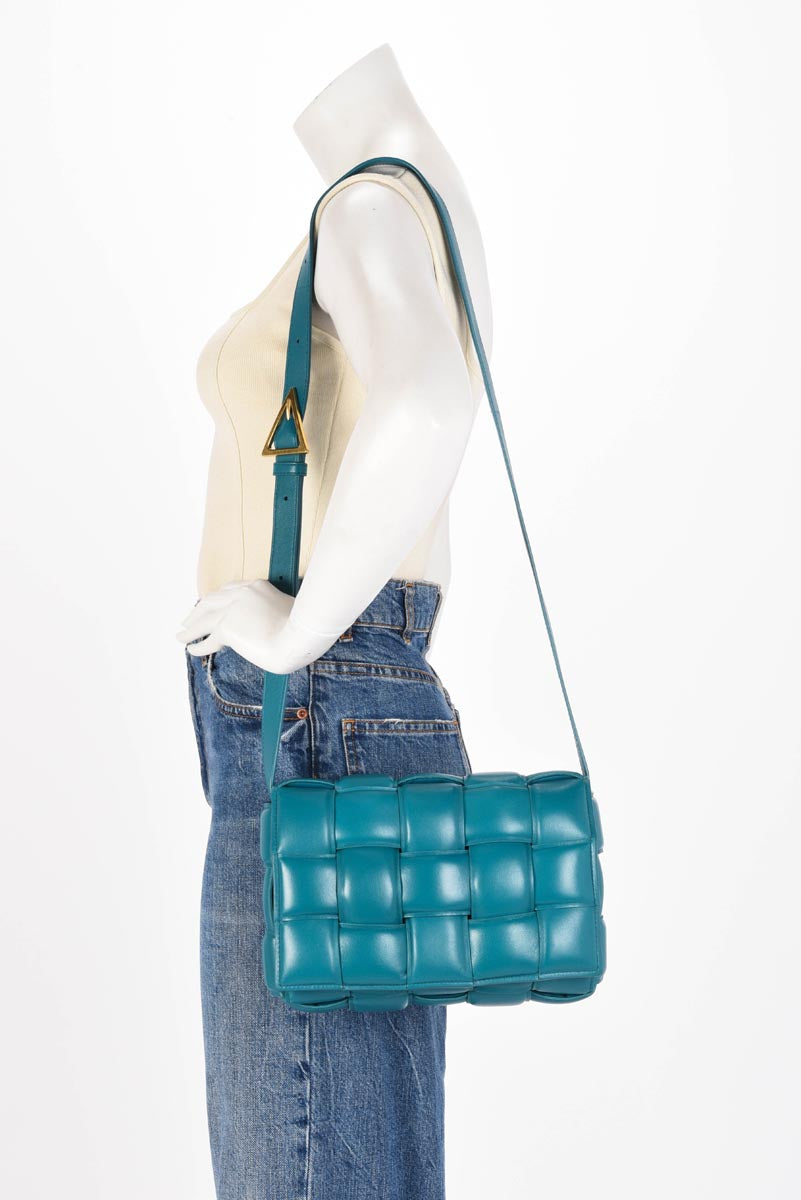 Bottega Veneta Turquoise Intreccio Lambskin Padded Cassette Bag