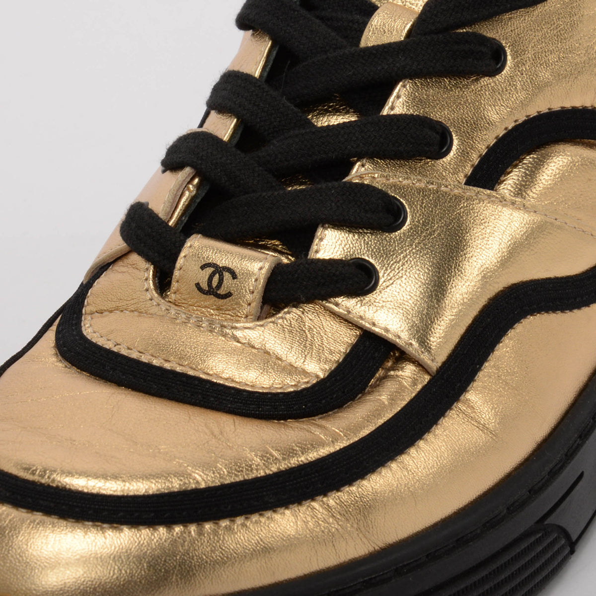 Chanel Gold Metallic Lambskin CC Logo Sneakers 40