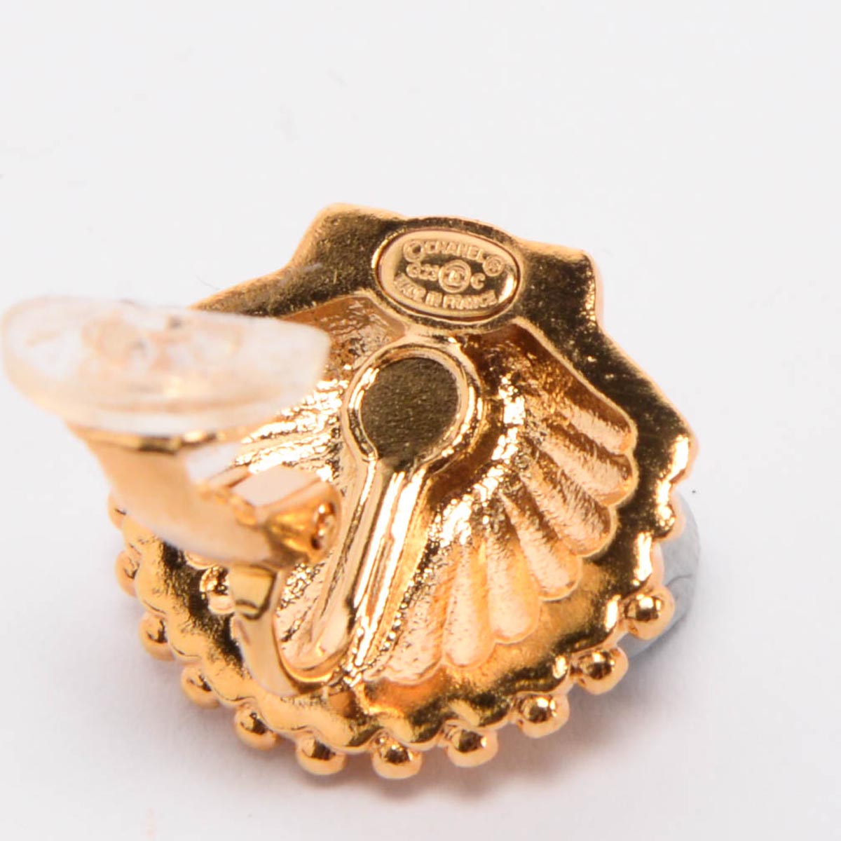 Chanel Gold Crystal CC Shell Clip-On Earrings