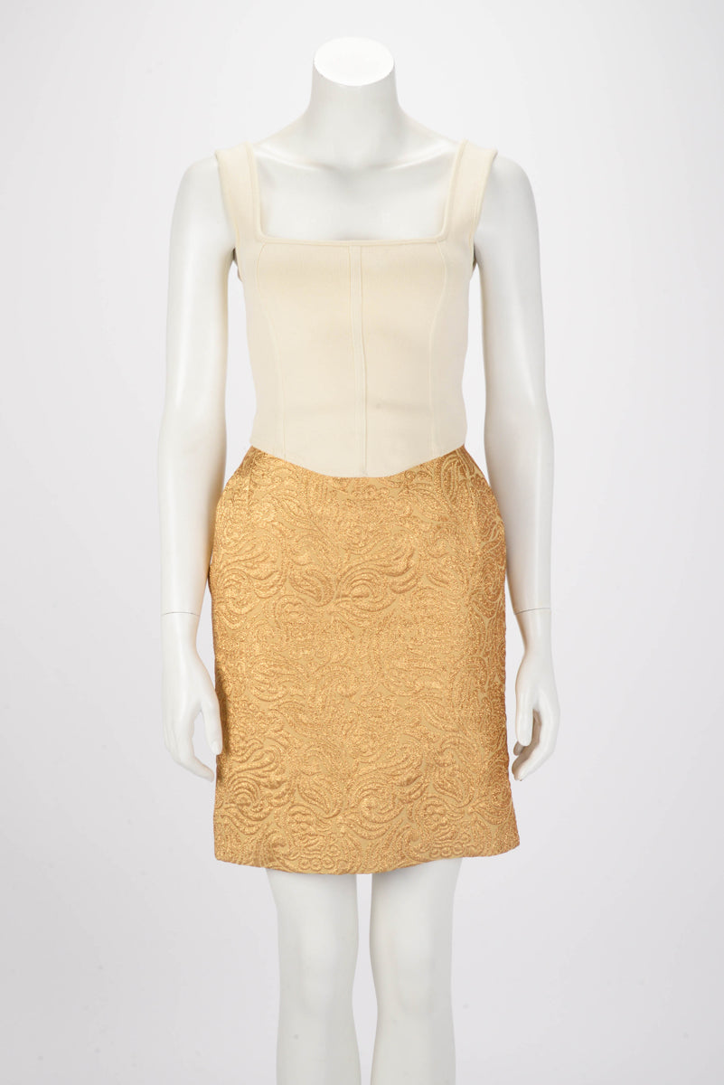 Yves Saint Laurent Gold Jacquard Brocade Skirt Suit