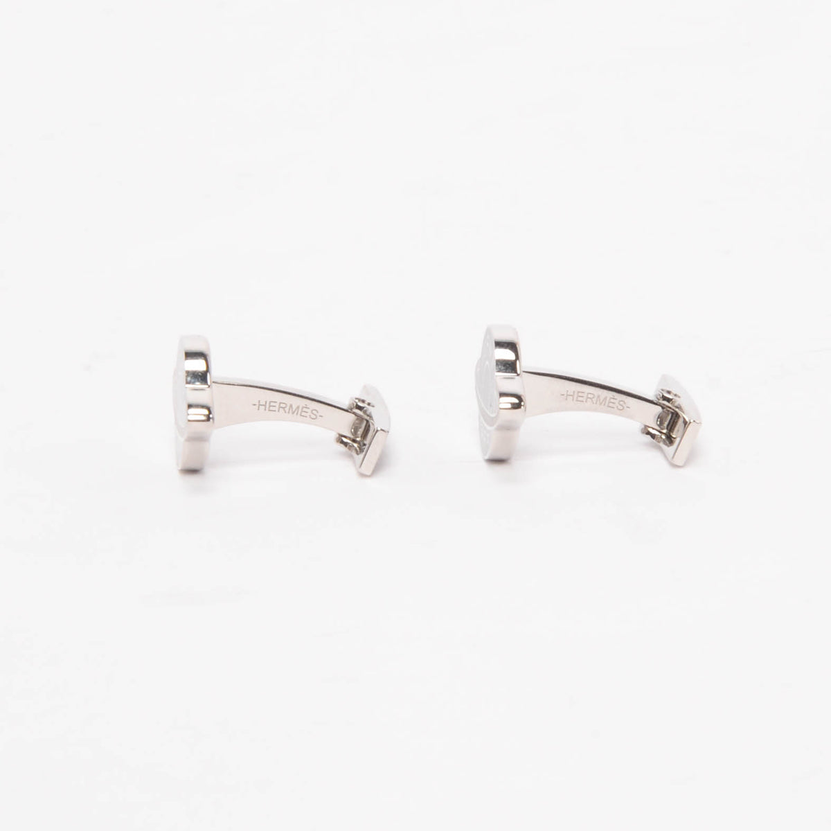 Hermes Black Enamel & Palladium Planete H Cufflinks