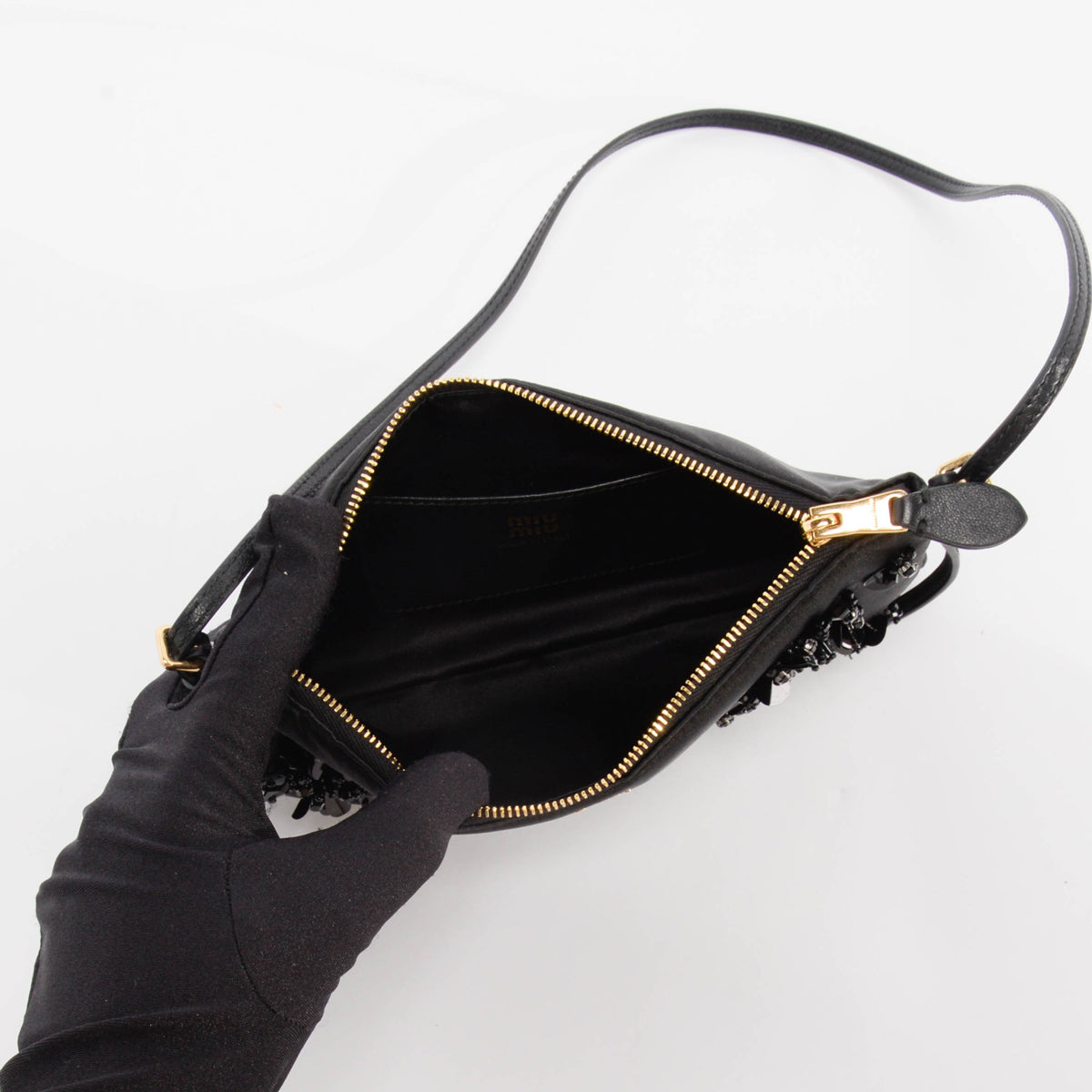 Miu Miu Black Duchesse Satin Beaded Mini Pouch