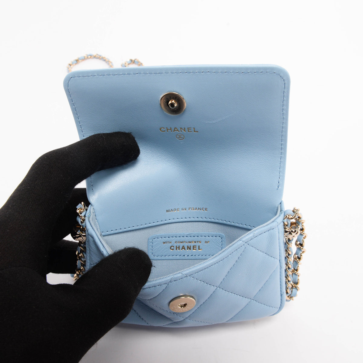 Chanel Light Blue Calfskin Clutch With Chain Wallet