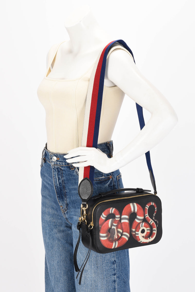 Gucci Black Grained Calfskin Sylvie Web Kingsnake Camera Bag