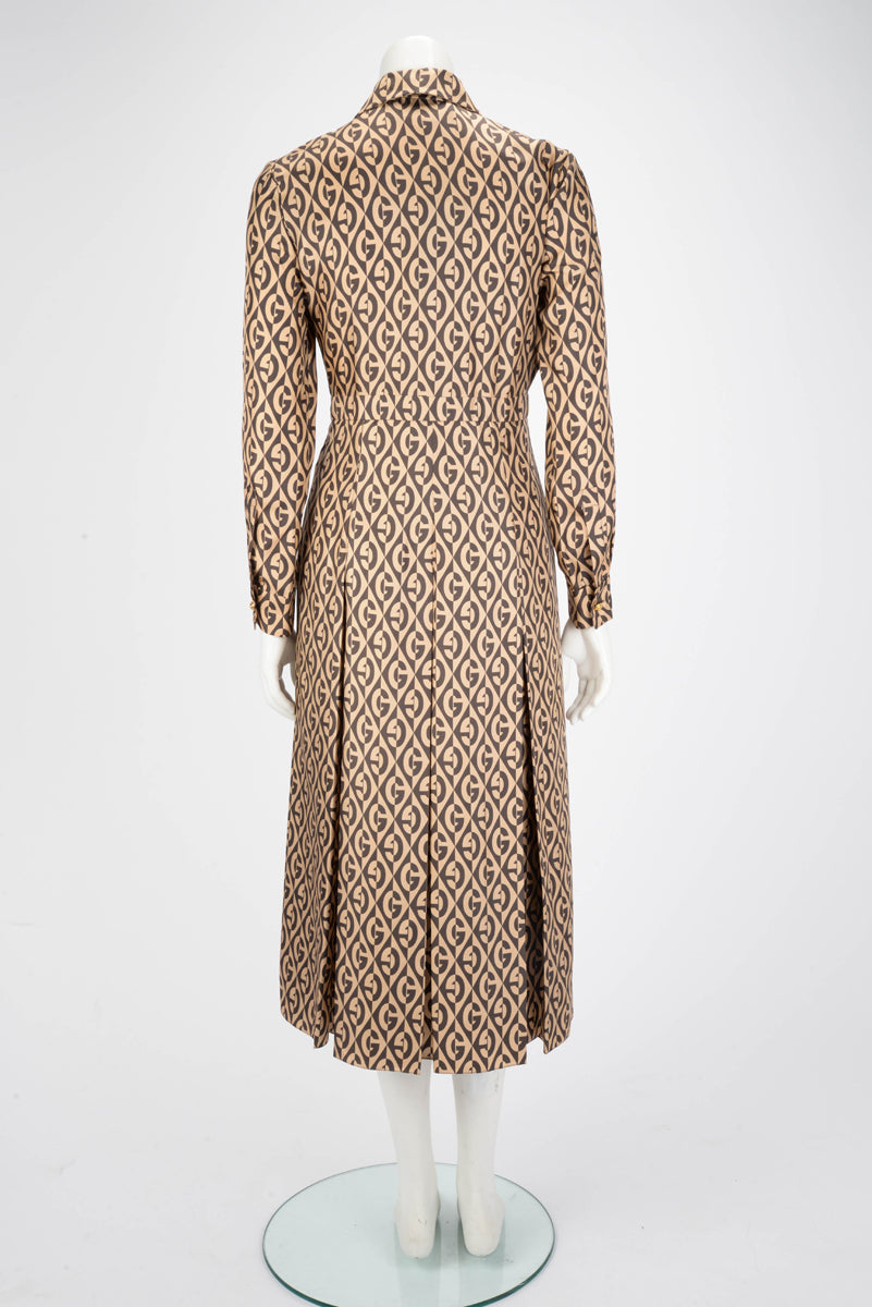 Gucci Brown Silk G Rhombus Print Dress It 40