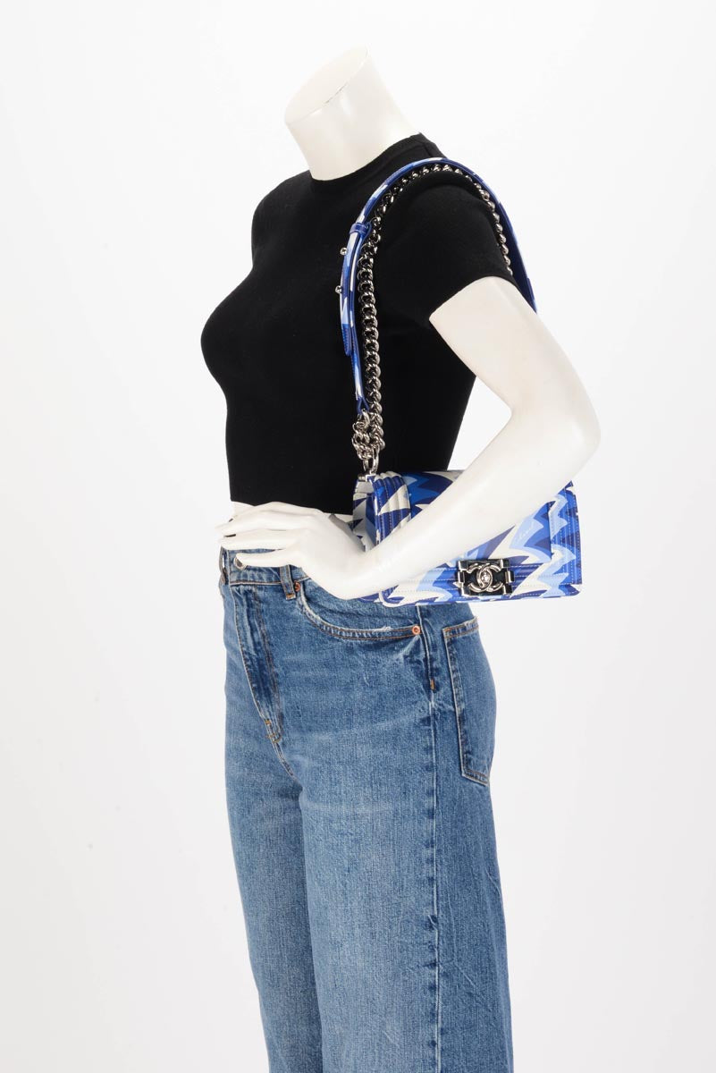 Chanel Blue Printed Calfskin Small Boy Bag