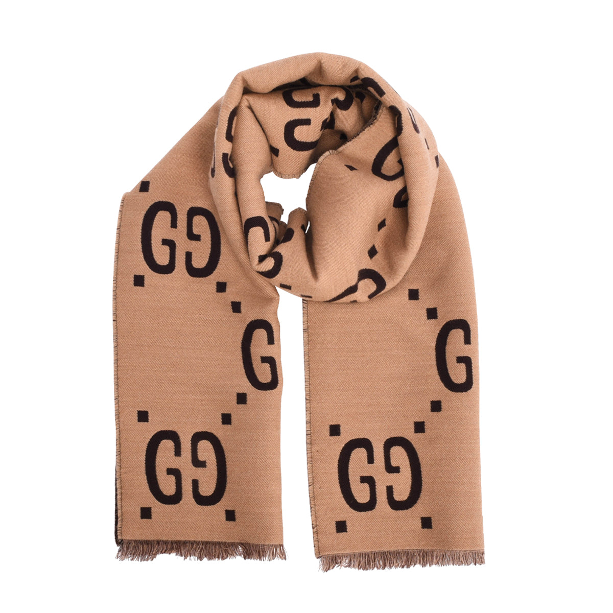 Gucci Beige & Brown Wool Silk GG Jacquard Scarf