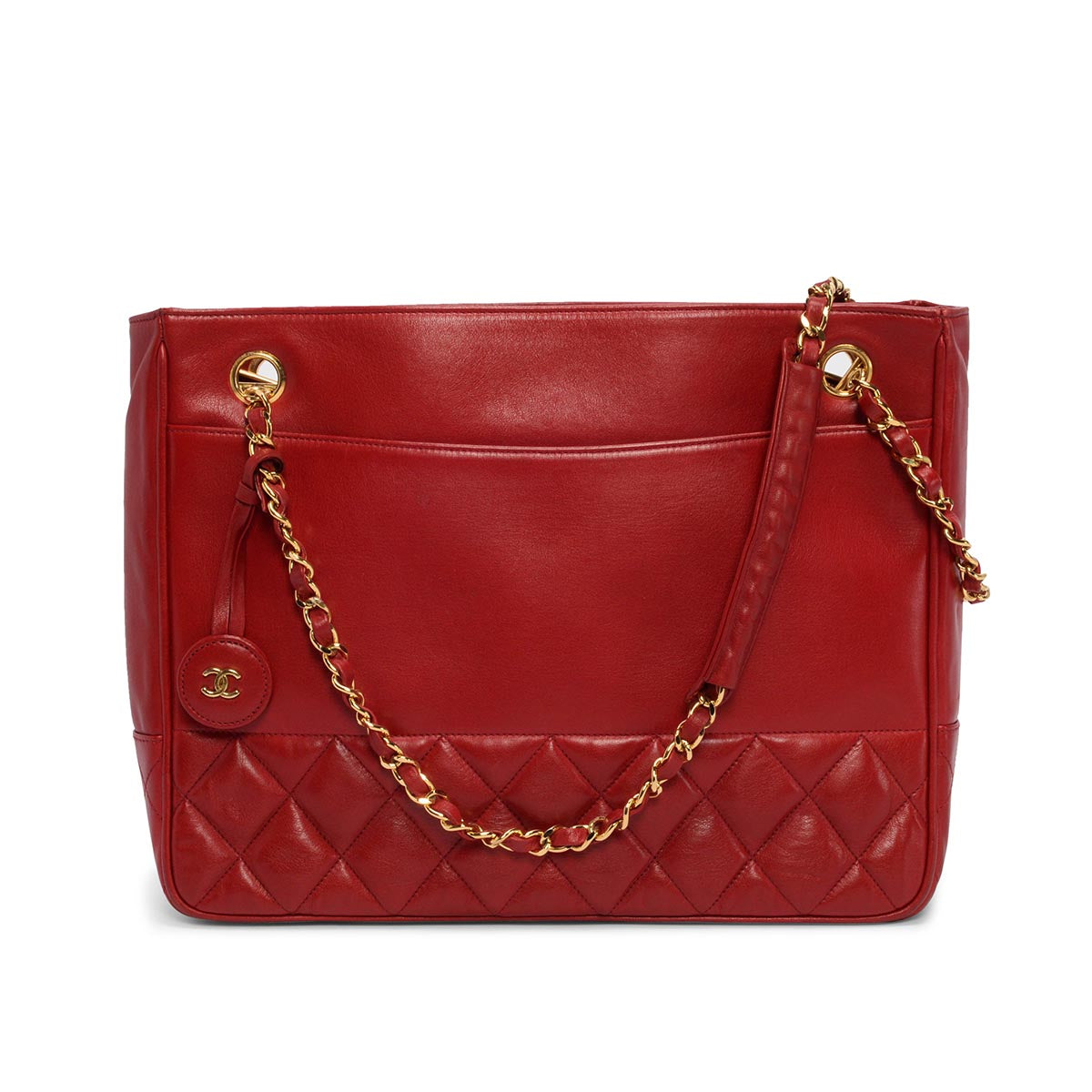 Chanel Vintage Red Lambskin Chain Shopping Tote