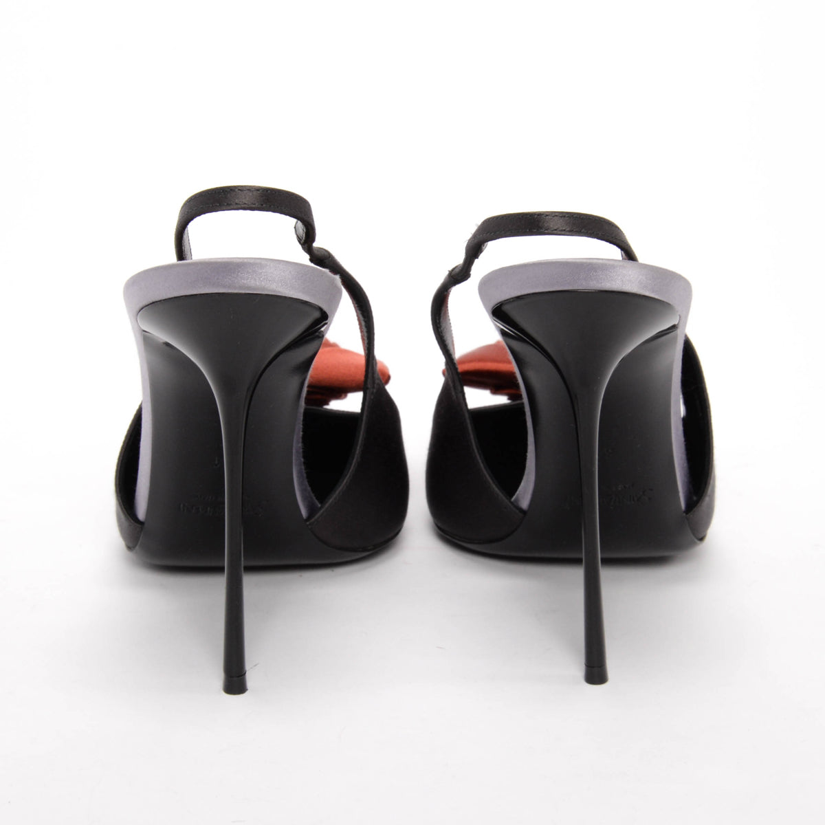 Saint Laurent Charcoal Satin Crepe Amalia Embellished Slingback Pumps 41