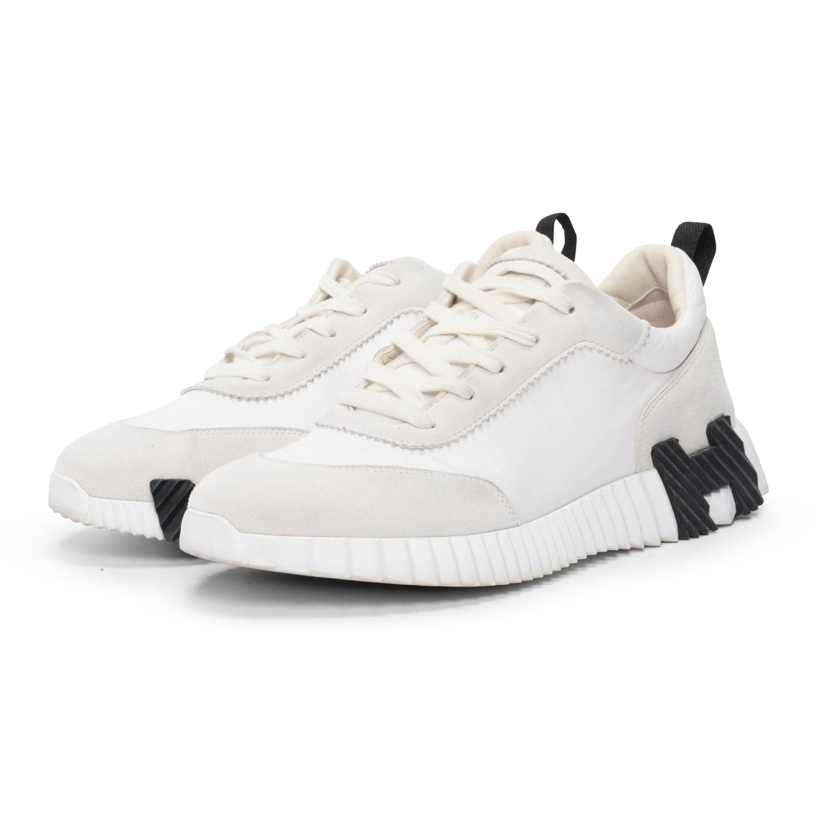 Hermes White Nylon & Suede Homme Bouncing Sneakers 41.5