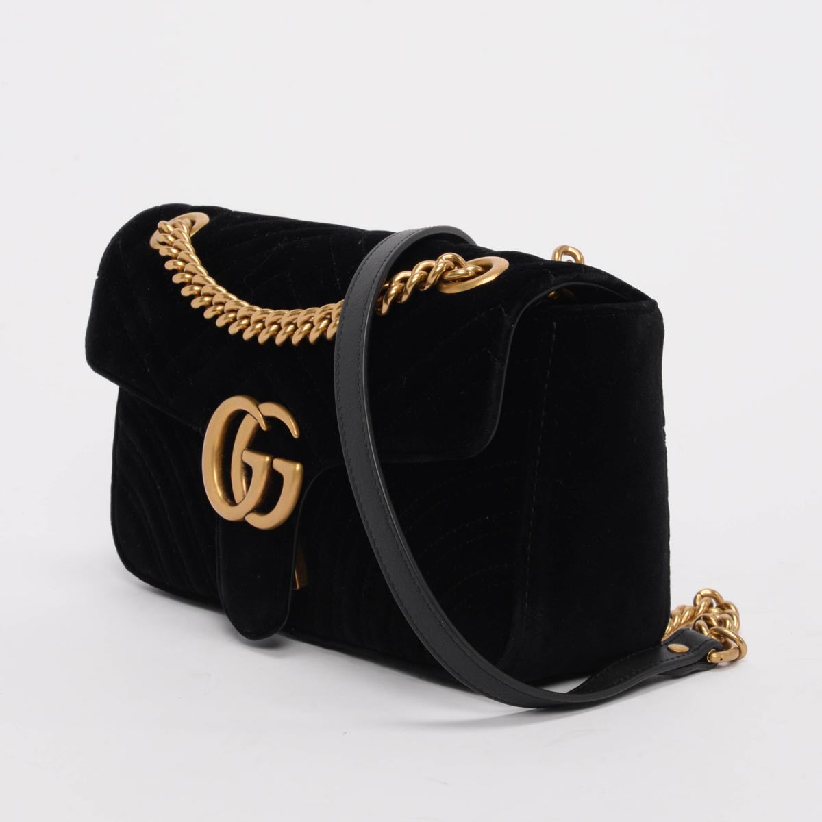 Gucci Black Velvet Matelasse Small GG Marmont Bag