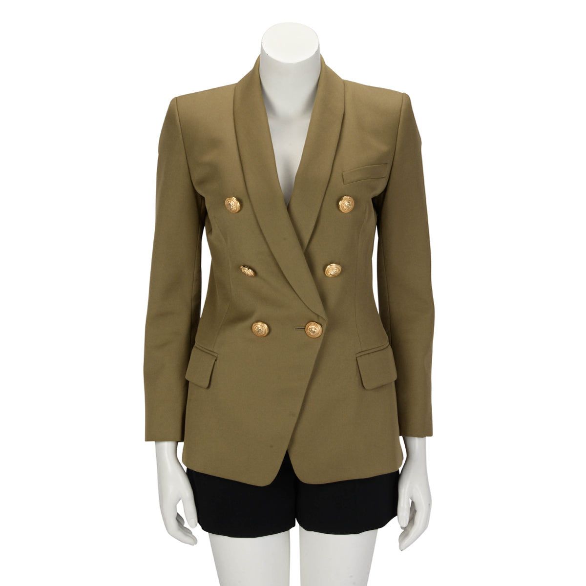 Balmain Olive Wool Twill DB Blazer Jacket FR 38