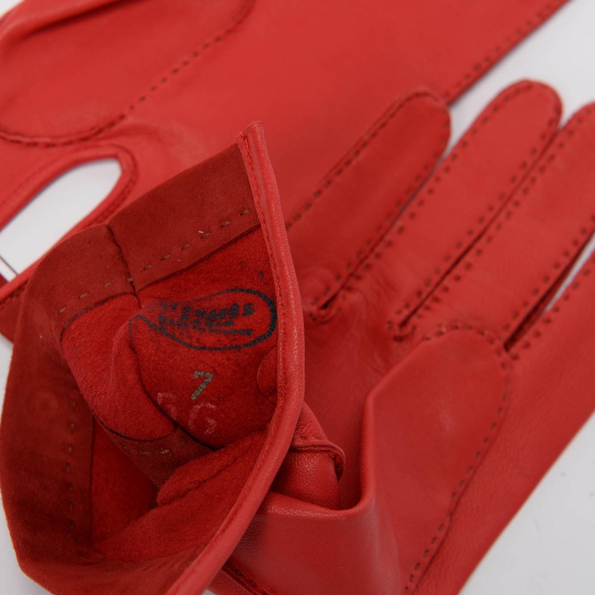 Hermes Red Lambskin Gold Clous De Selle Gloves