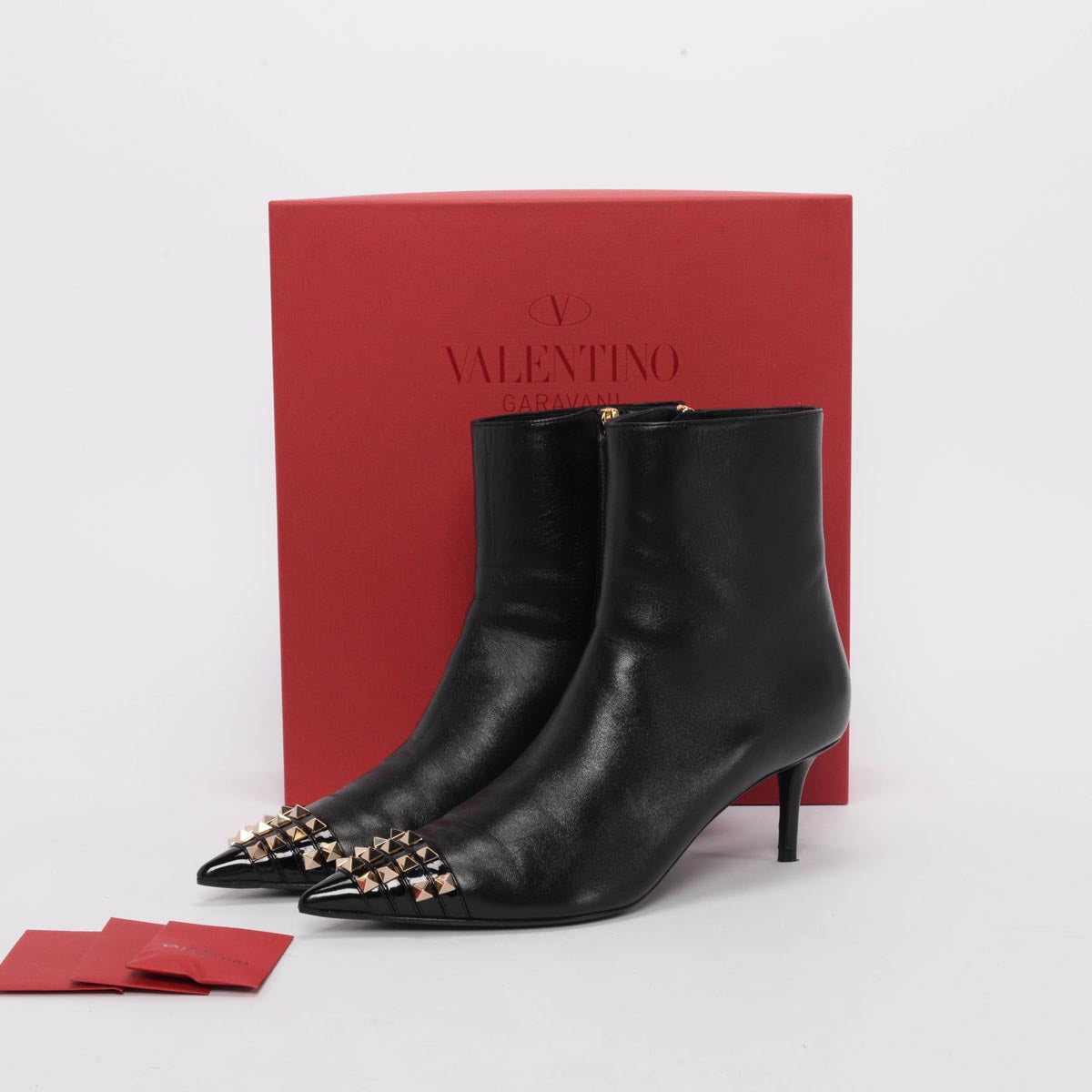 Valentino Black Calfskin Rockstud Pointed Ankle Boots 41