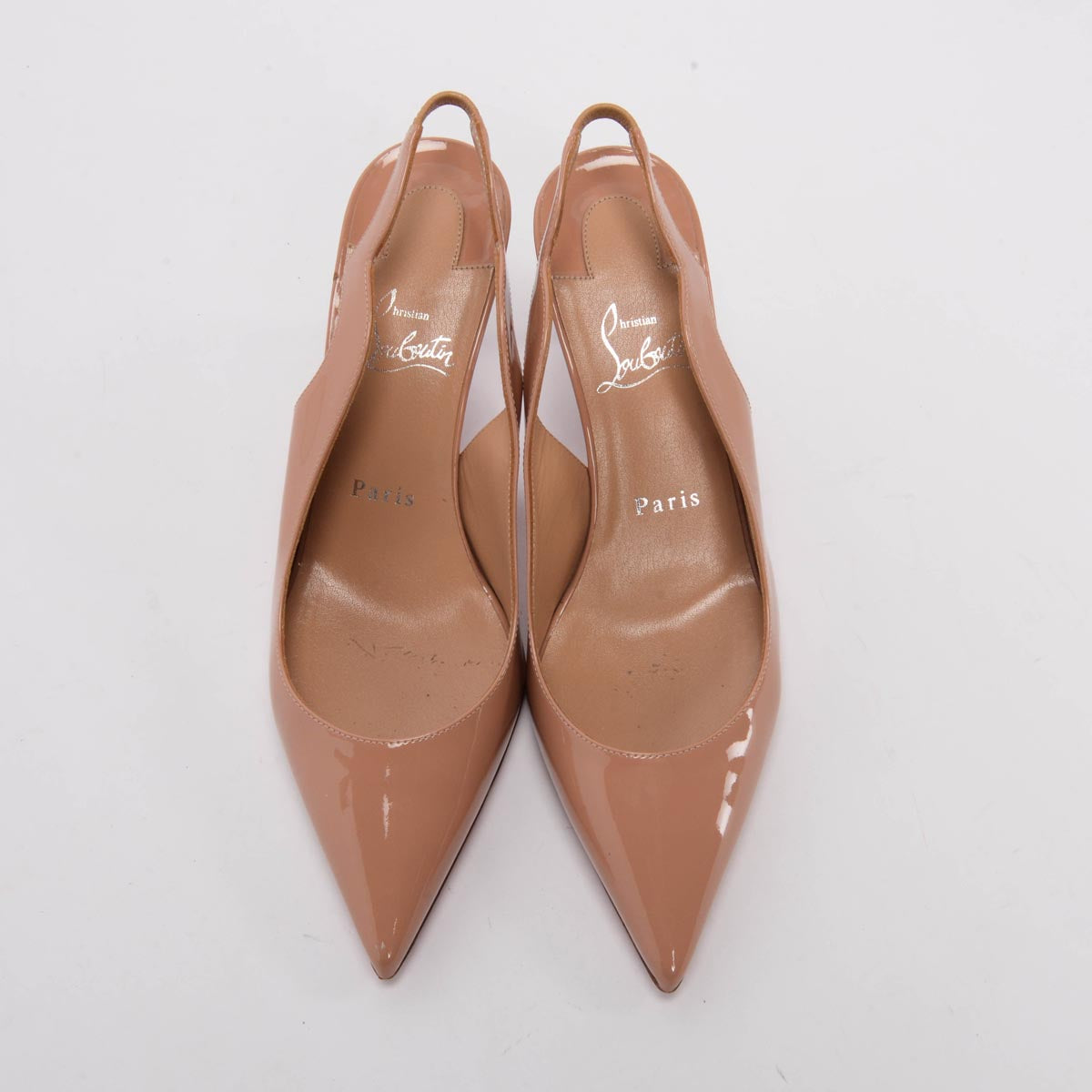 Christian Louboutin Beige Patent Hot Chick Sling 70 Pumps