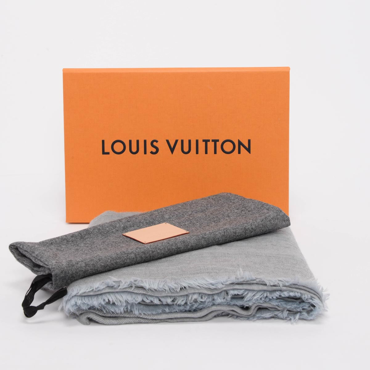 Louis Vuitton Grey Cashmere Logo Fringed Shawl