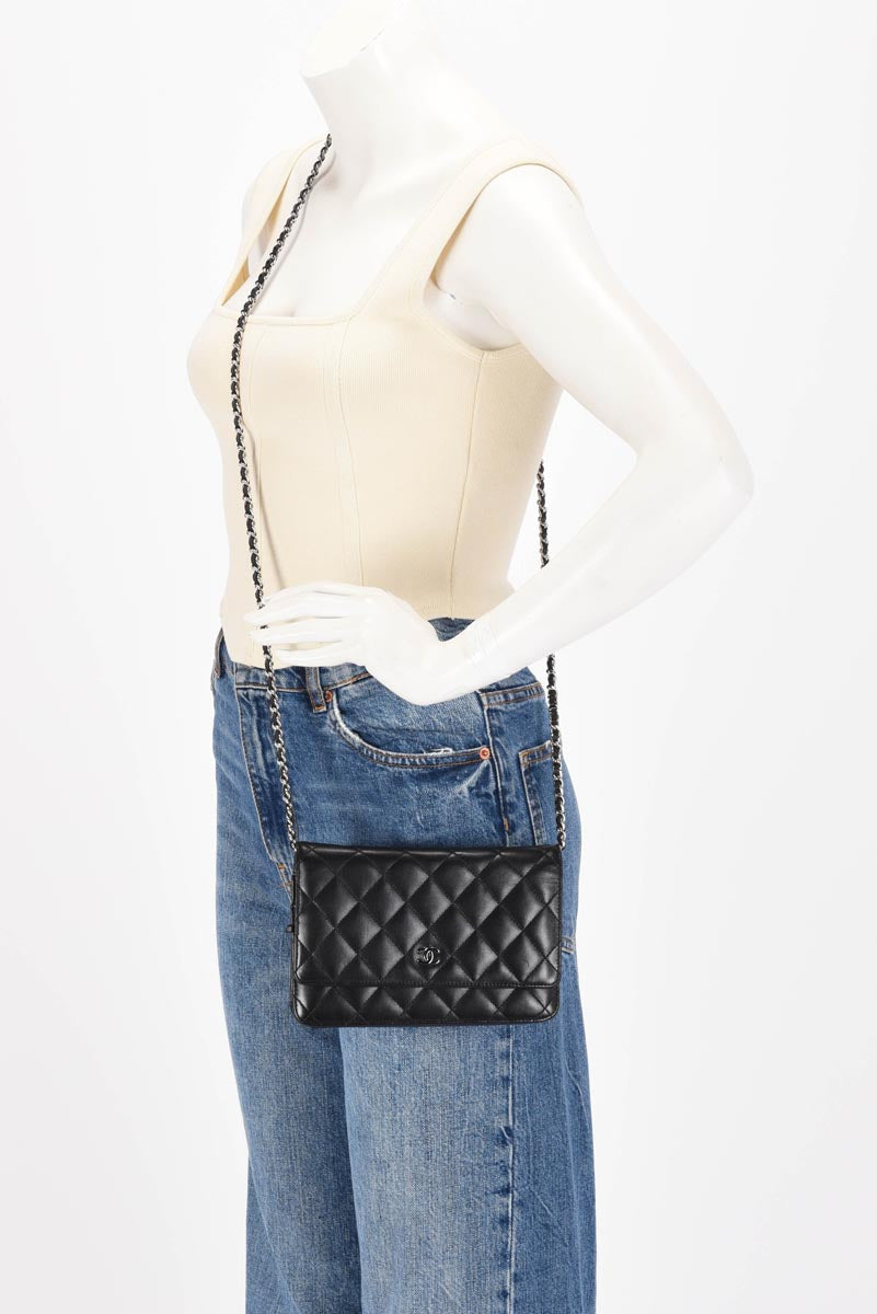 Chanel Black Quilted Lambskin Classic Wallet on Chain