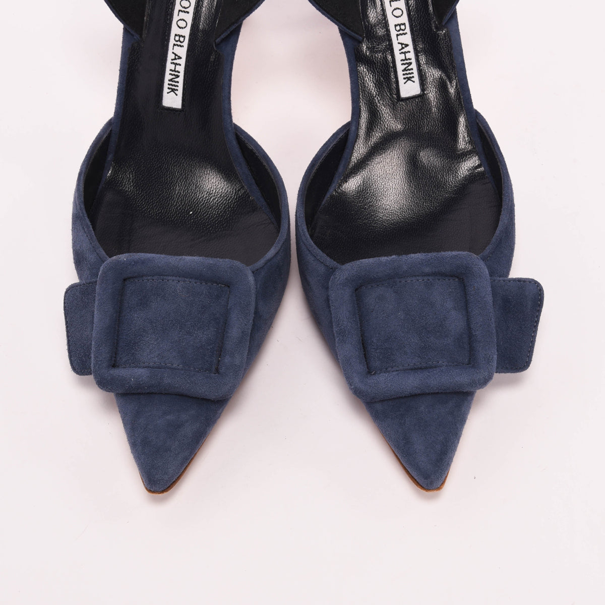 Manolo Blahnik Blue Suede Maysli Buckle Slingbacks 39.5