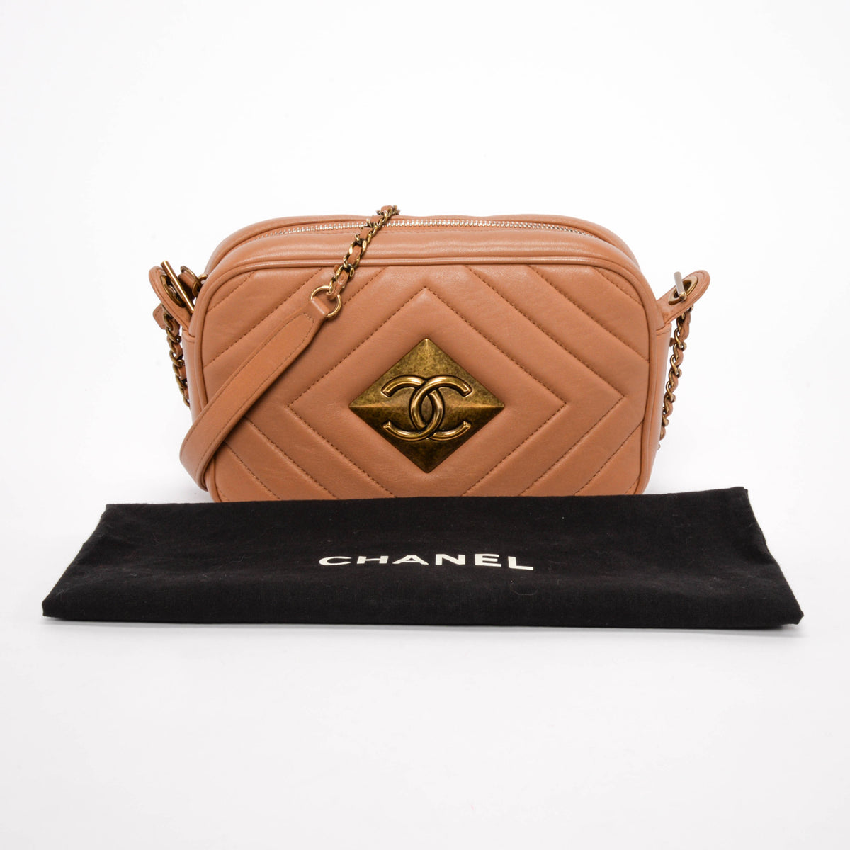 Chanel Camel Lambskin Pyramid CC Camera Bag