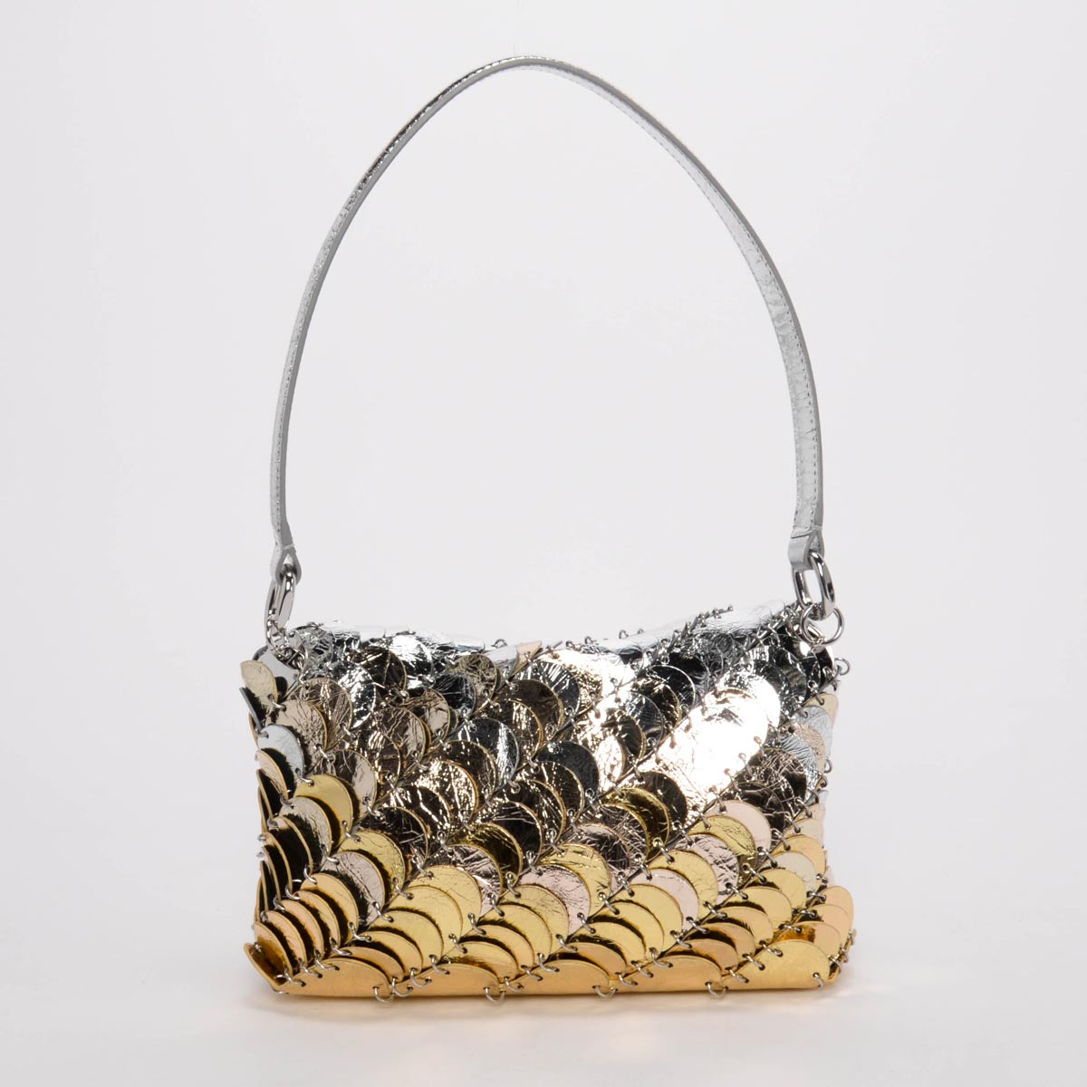 Paco Rabanne Metallic Gradient Leather Disc Paco Shoulder Clutch Bag