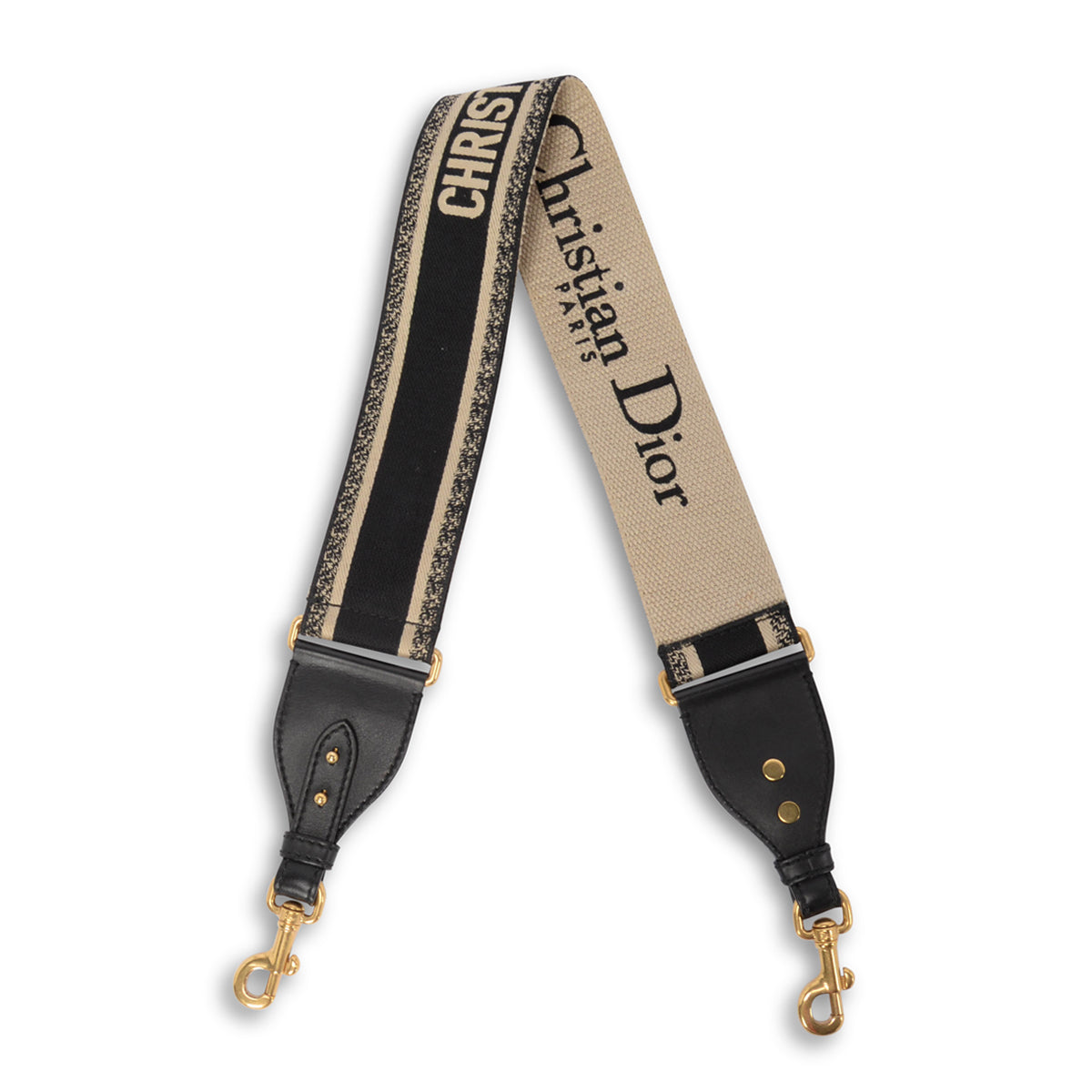 Dior Black Embroidered Canvas Logo Bag Strap