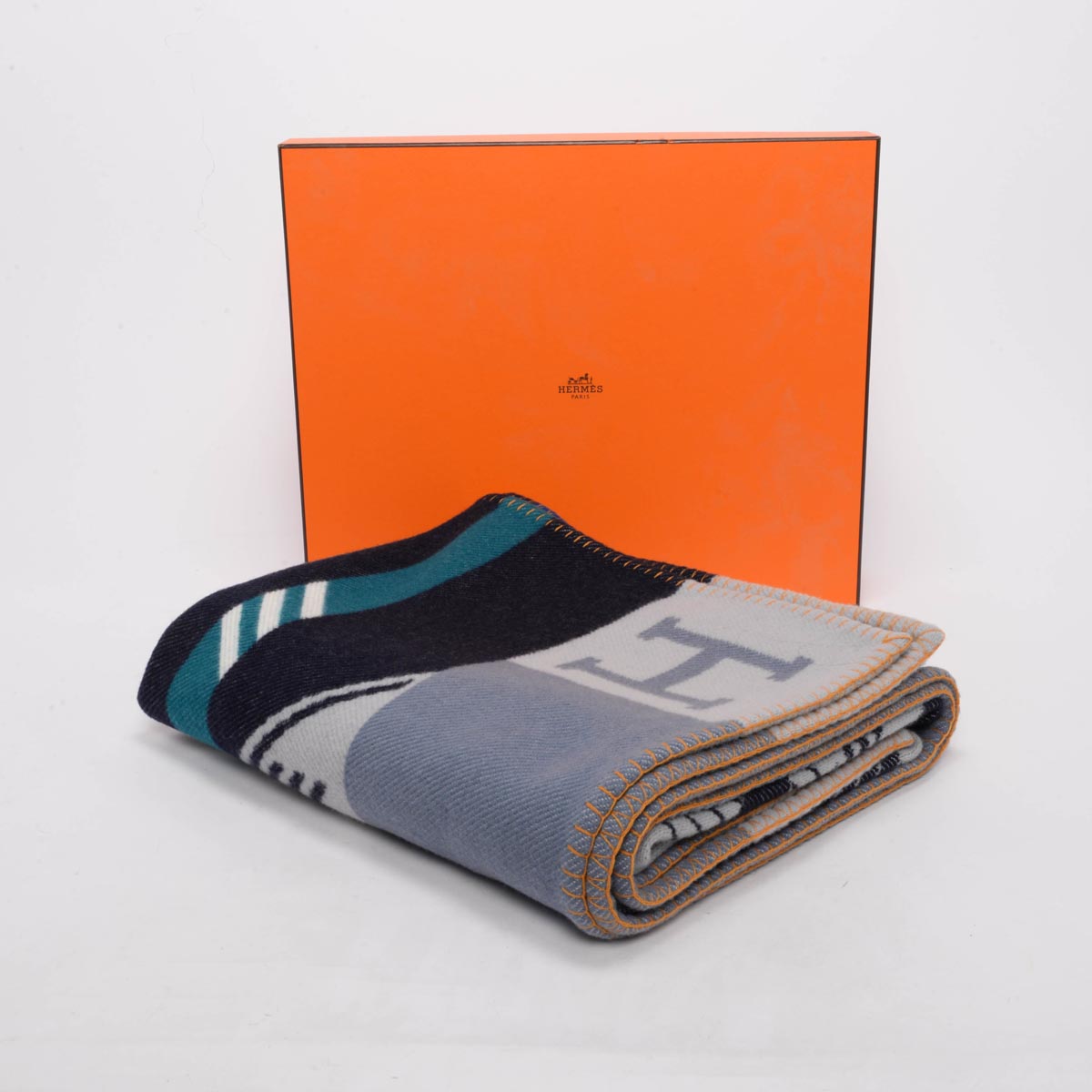 Hermes Acier/Encre Wool Avalon Jump'H Blanket